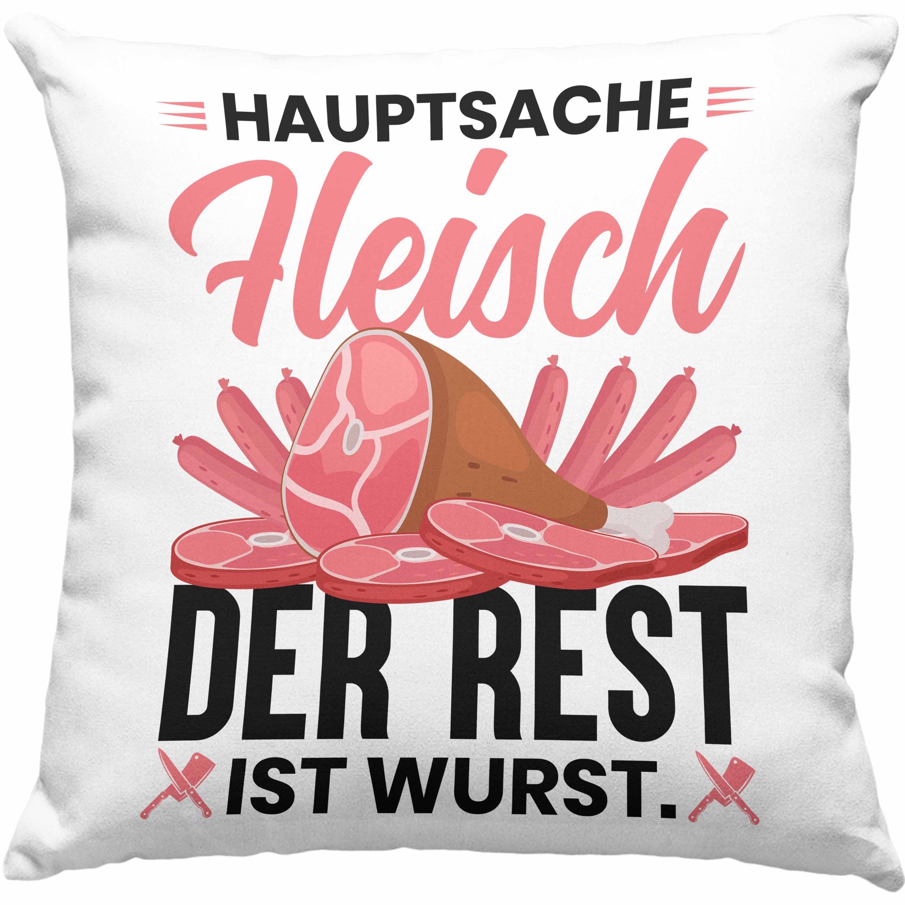 Trendation Dekokissen Trendation - Fleischer Metzger Kissen Geschenk Hauptsache Fleisch Der Rest Ist Wurst Geschenkidee Dekokissen mit Füllung 40x40 Grün