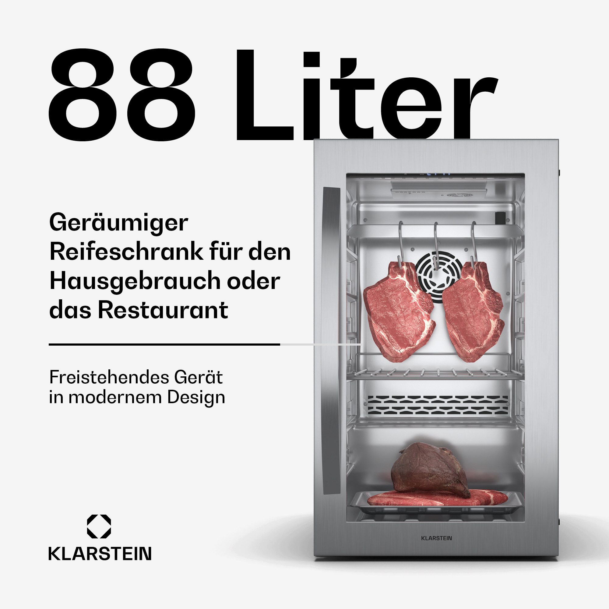 Klarstein Reifeschrank Steakhouse 88, 88 l, Elektrische Fleischkühlschrank LED Touch Kühlen 88 L