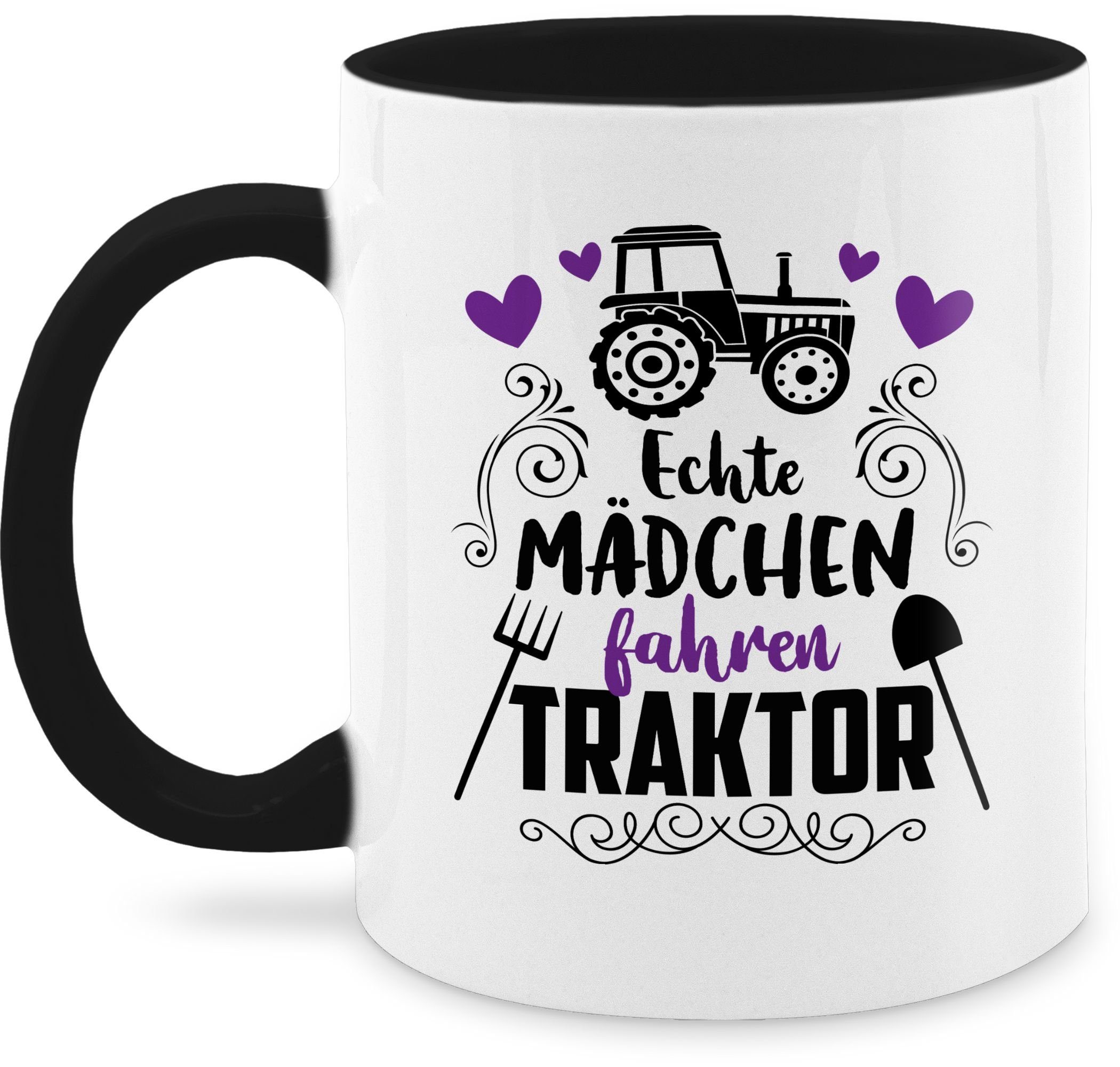 Traktor fahren 1 Mädchen Keramik, Geschenk Shirtracer - Schwarz Hobby schwarz, Tasse Kaffeetasse Echte