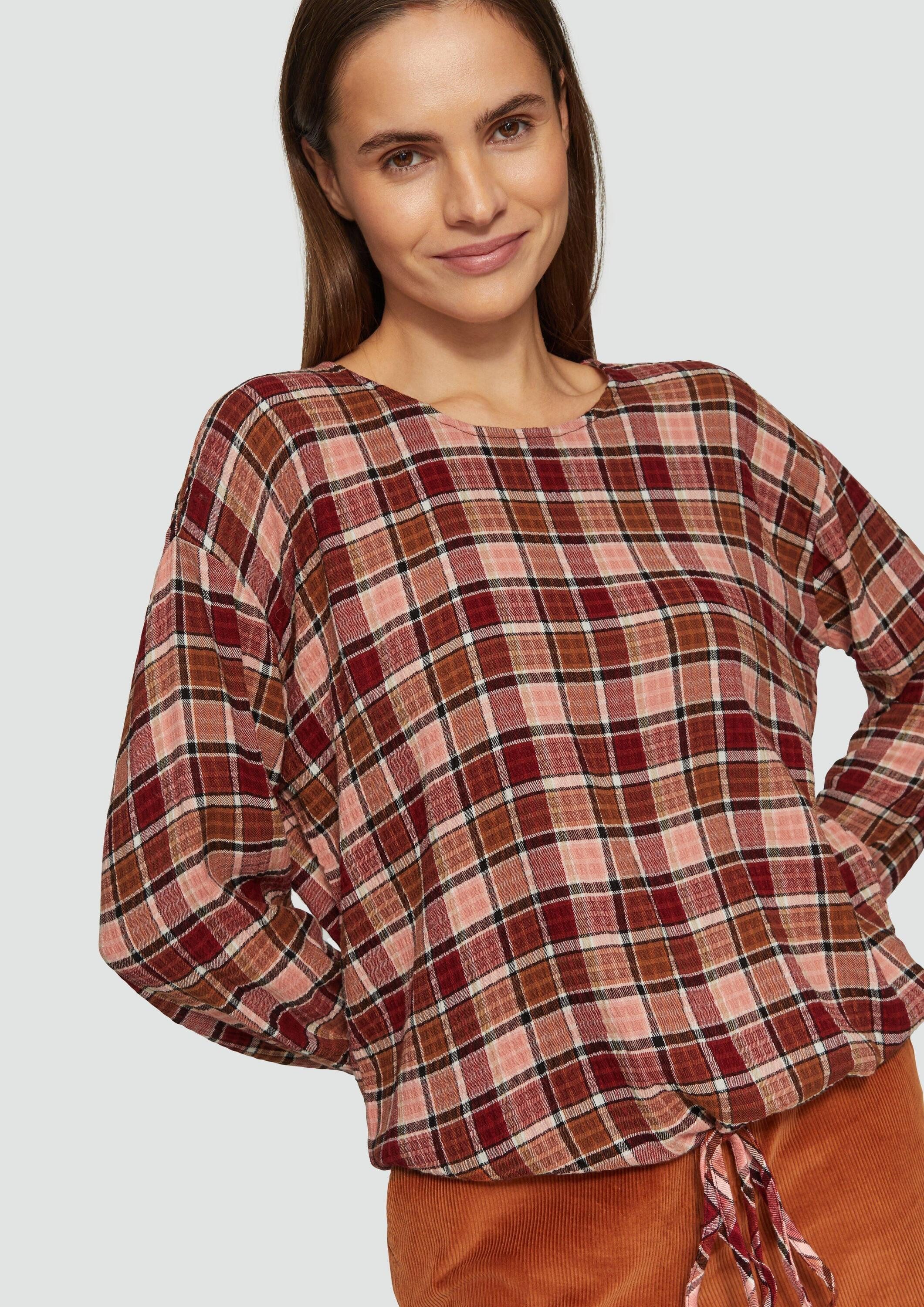 s.Oliver Langarmbluse Bluse Strukturierte Karo-Bluse aus Viskosemix