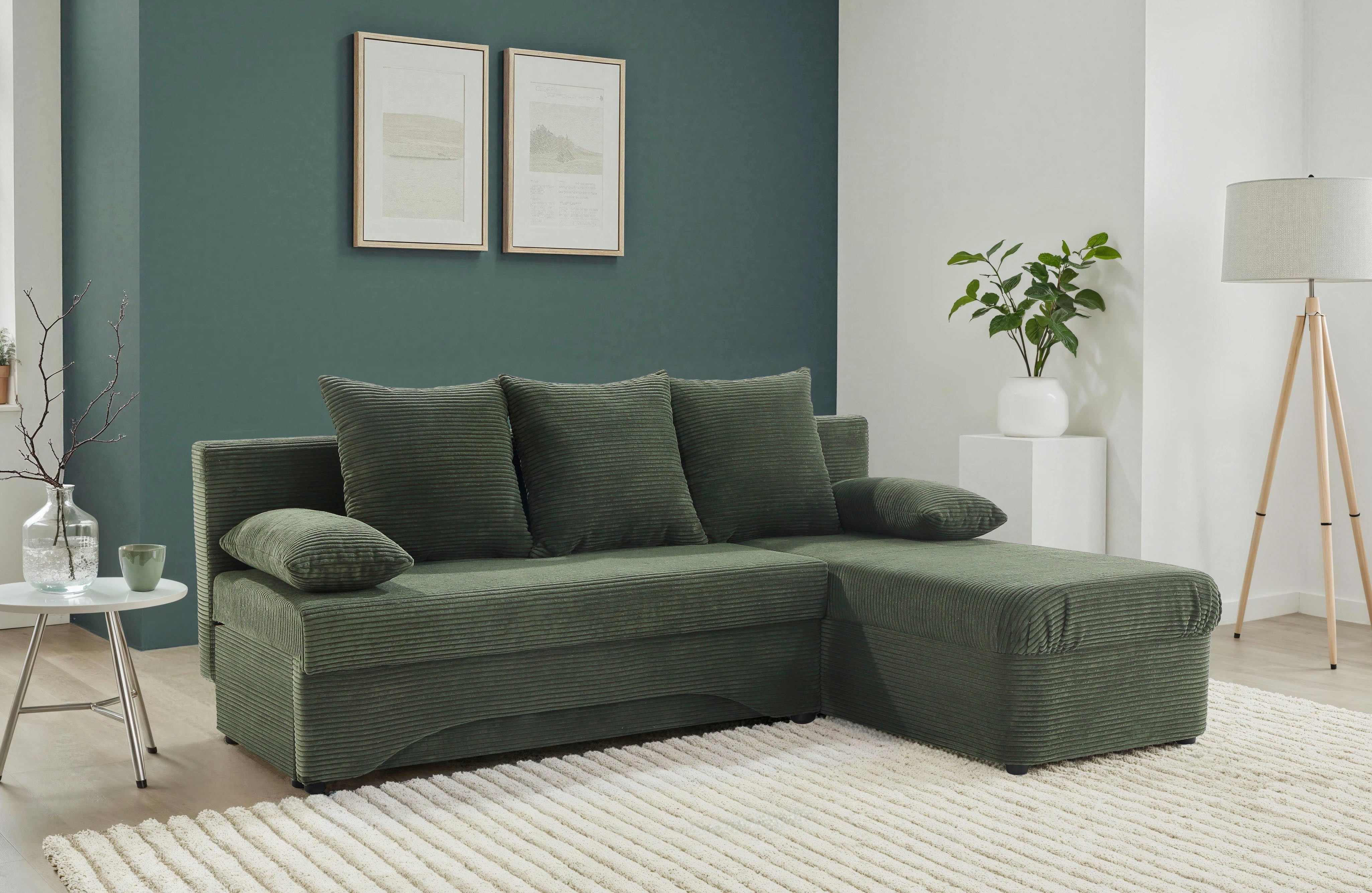 Jockenhöfer Gruppe Ecksofa L-Form, B: 191 cm, auch in Cord, Platzsparendes Schlafsofa & Eckcouch mit Bettkasten & Schlaffunktion