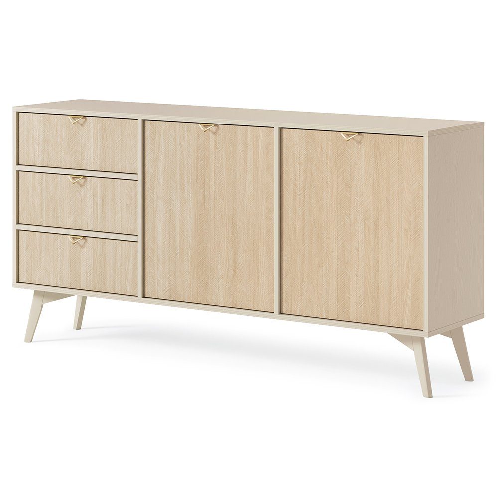 Lomadox Sideboard FAREHAM-160, 158cm breit, sandfarben, Front mit Fischgrät günstig online kaufen