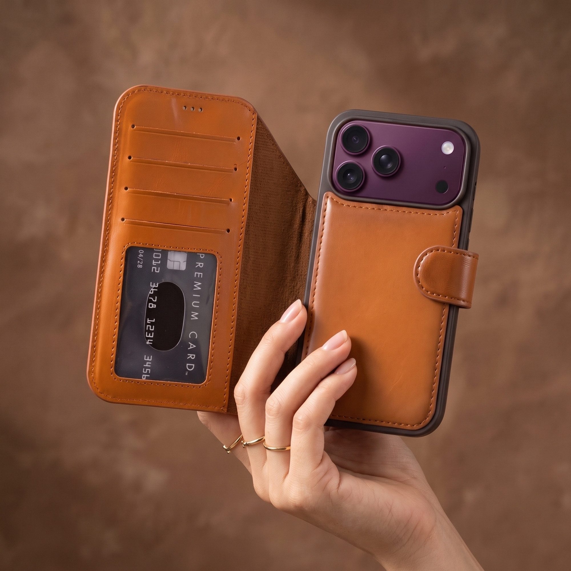 Renna Leather Handyhülle iPhone 18 Lederhülle aus Echtleder mit abnehmbarer Klapphülle MagSafe