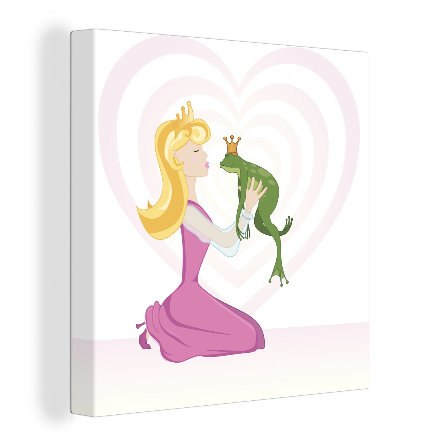 OneMillionCanvasses® Leinwandbild Dies ist eine Illustration einer Prinzessin und eines Froschprinzen., (1 St), Leinwand Bilder für Wohnzimmer Schlafzimmer