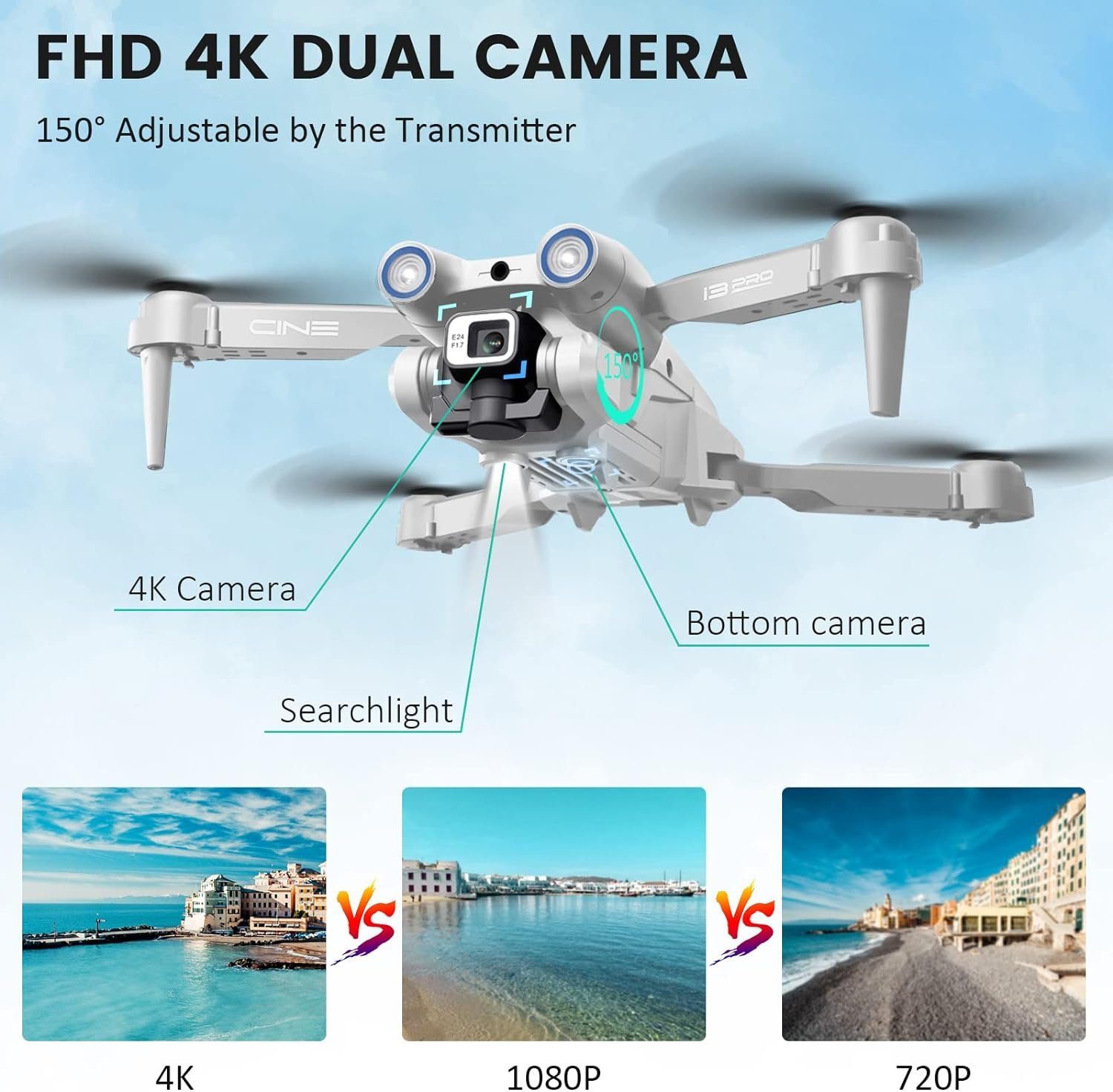 Quadcopter Headless-Modus) RC Kamera x (1280 720, WIFI Höhenhaltung Live-Video Mingfuxin Drohne FPV