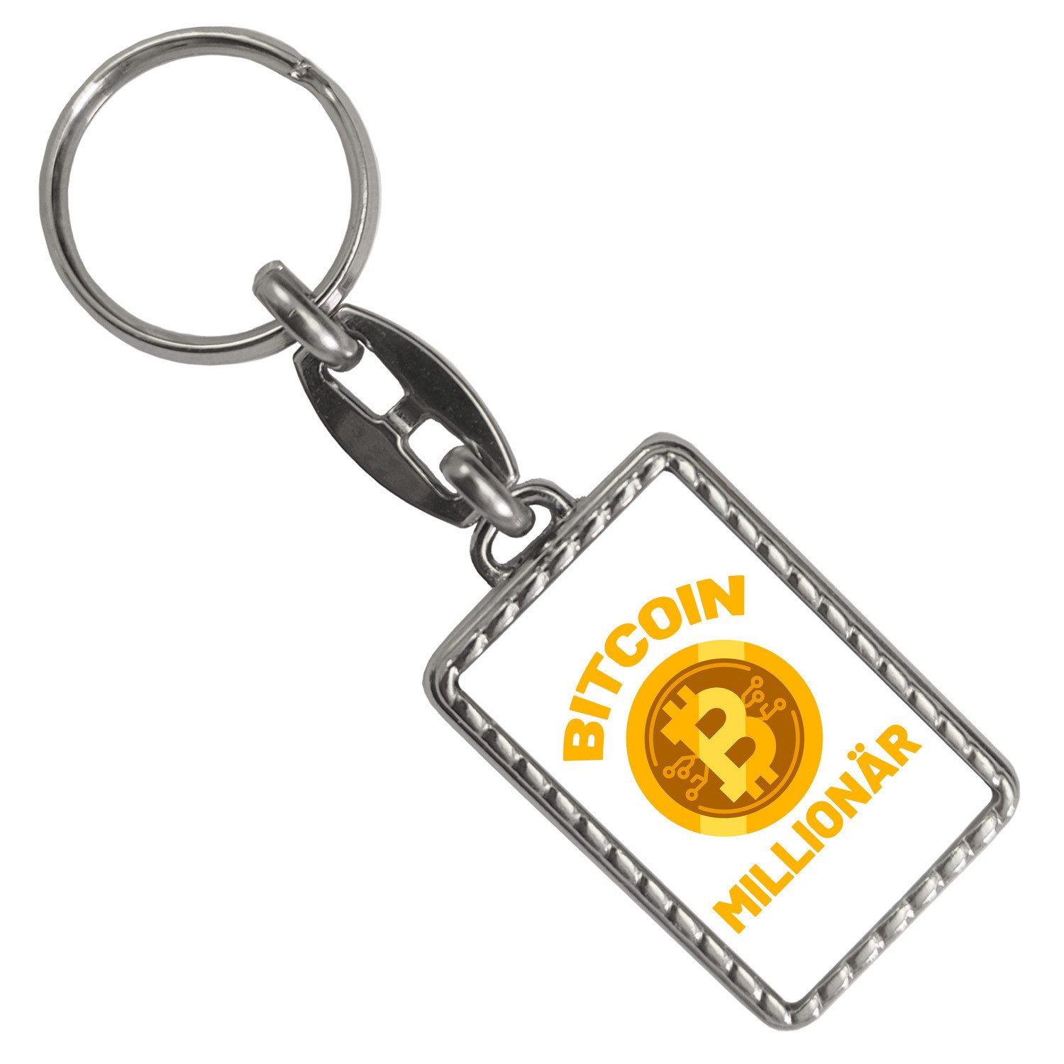 Schlüsselanhänger Bitcoin Millionär Kryptowährung Schlüsselanhänger mit Bordüre in Weiß
