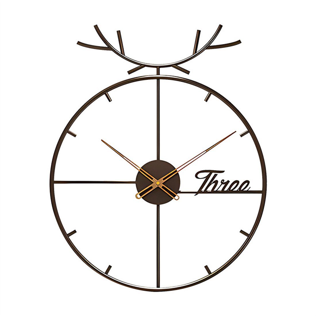 DÖRÖY Wanduhr 55cm Moderne Wanduhr dekorative Uhr mit aus Eisen stille Hirschkopf