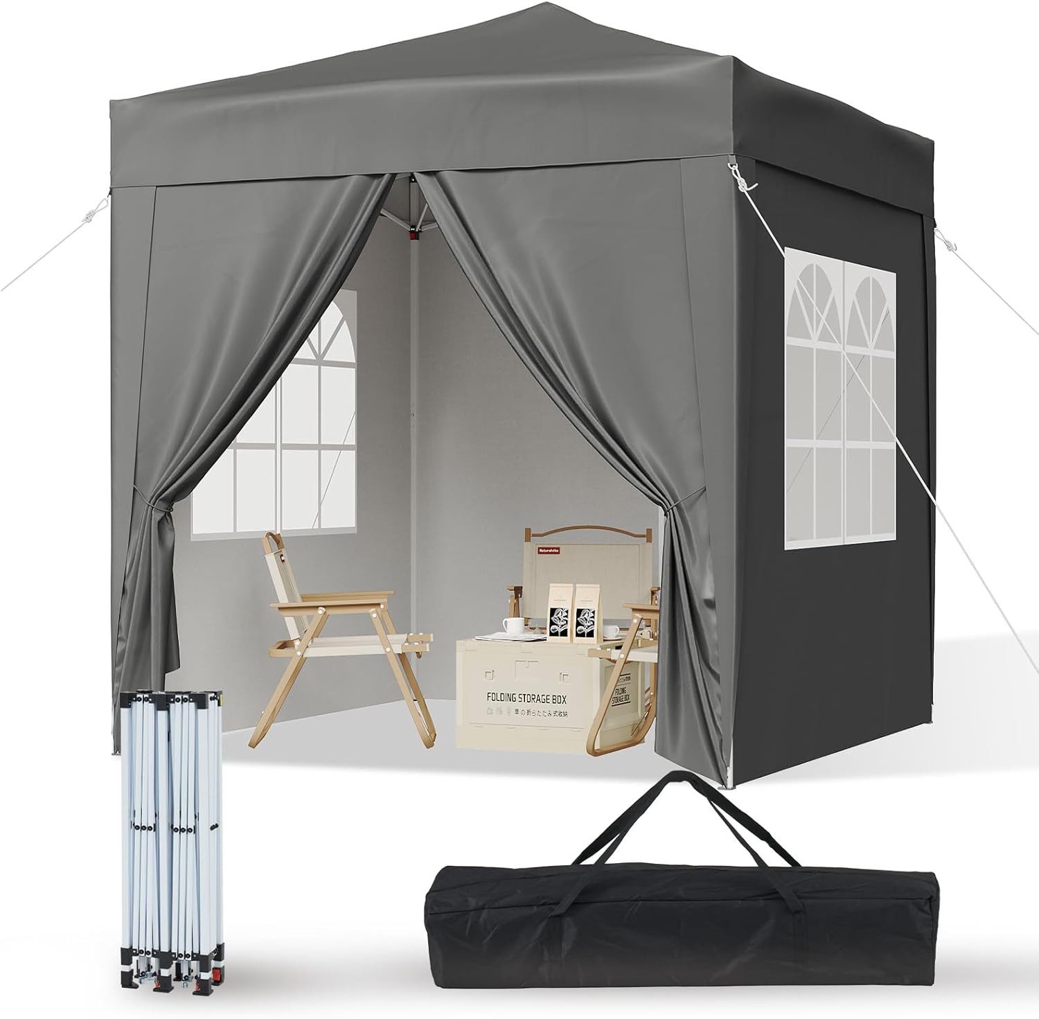 AOXUN Pavillon 2x2m Wasserdicht mit 4 Seitenwänden,Grau, für individuell anpassbare Belüftung, in drei Höhen verstellbar