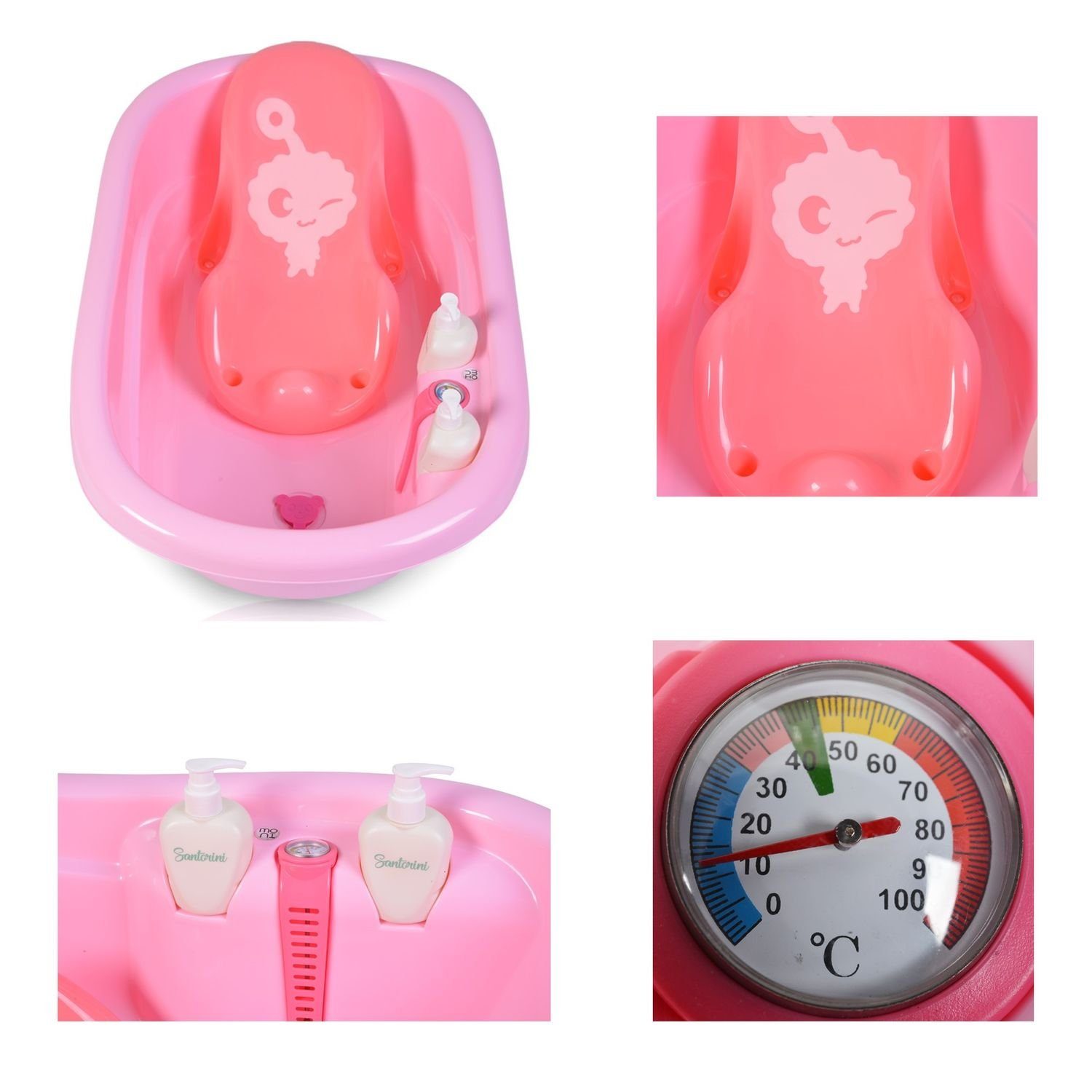 ab Zubehör Shampoospender 90 Moni cm, Babybadewanne Thermometer Babybadewanne Geburt Santorini, rosa