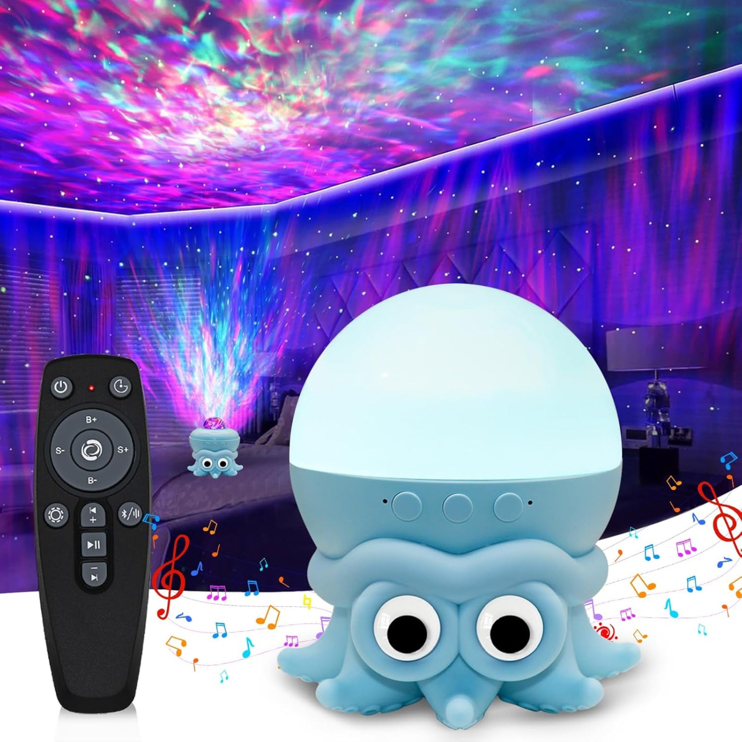 SUMMERLANGUAGE LED Nachtlicht Oktopus Sternenhimmel Projektor LED Nachtlicht Bluetooth Lautsprecher, LED fest integriert, Multicolor, Sternenhimmel Projektion Bluetooth Lautsprecher Fernbedienung