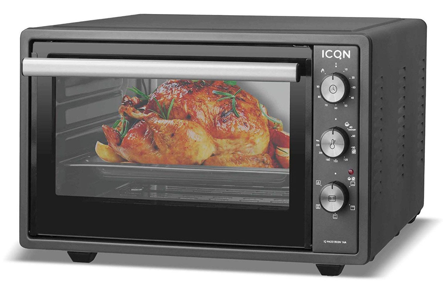 ICQN Minibackofen 42 Liter, mit Umluft, 1300W, Doppelverglasung, Timer, Mini Ofen, 40°-230°C