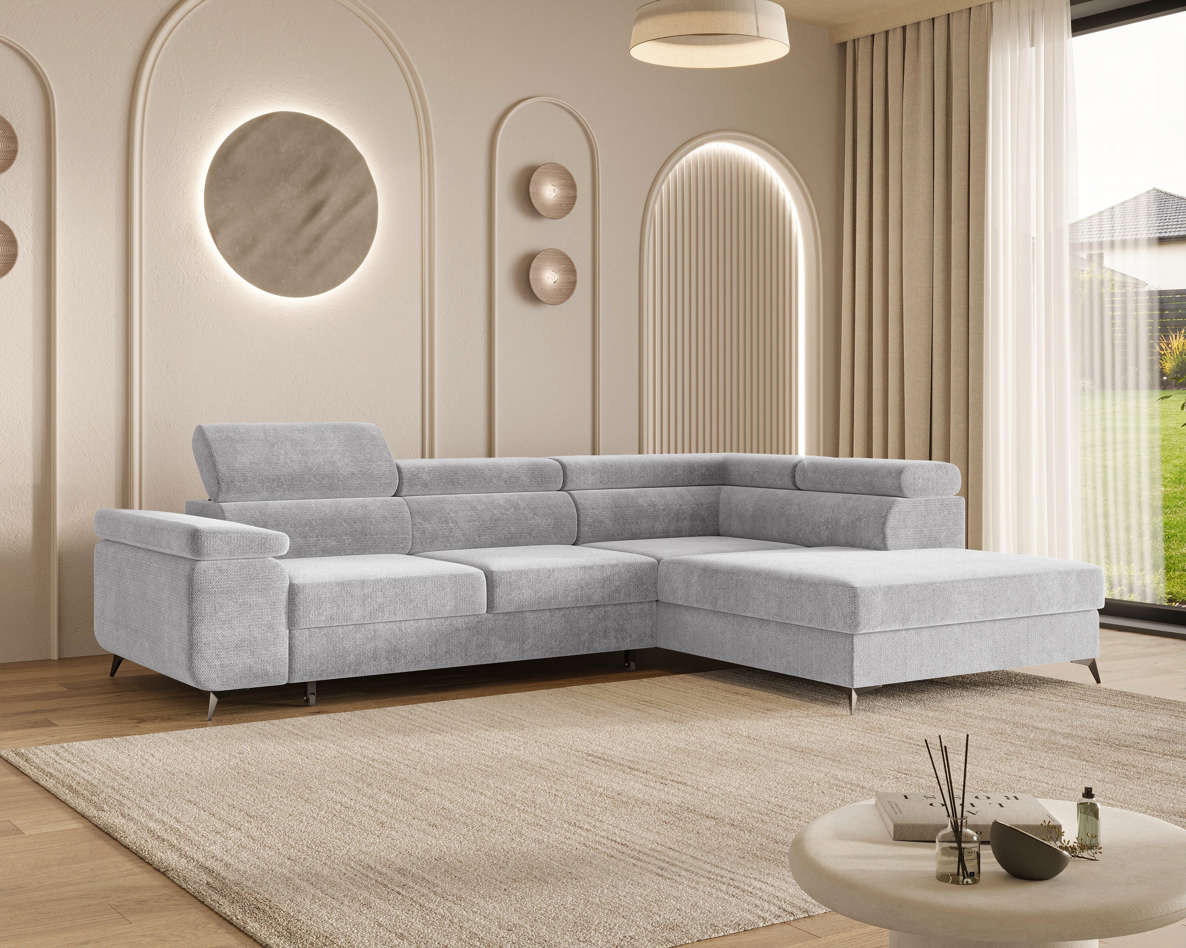 MOEBLO Ecksofa OSTIN, 290 cm – Modernes L-Sofa mit Schlaffunktion, Bettkasten und verstellbaren Kopfstützen, Cord oder Strukturstoff, - (BxHxT): 290 x 75–90 x 202 cm