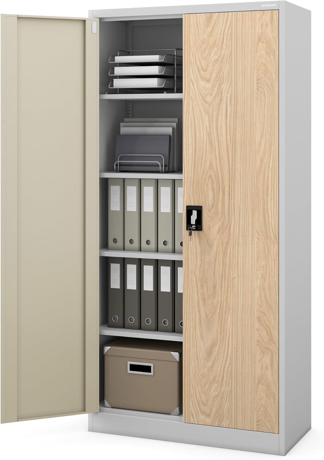 Jan Nowak Aktenschrank Metall Büroschrank abschließbar 90 cm JAN 4 Böden Stahl (Ordnerschrank Aktenschrank Büro Kanzlei Praxis Sozialraum, 0,6 mm 185 x 90 x 45 cm Wandmontage 50 Ordner 2 Schlüssel) Pulverbeschichtet Schloss robust langlebig 16 Farben