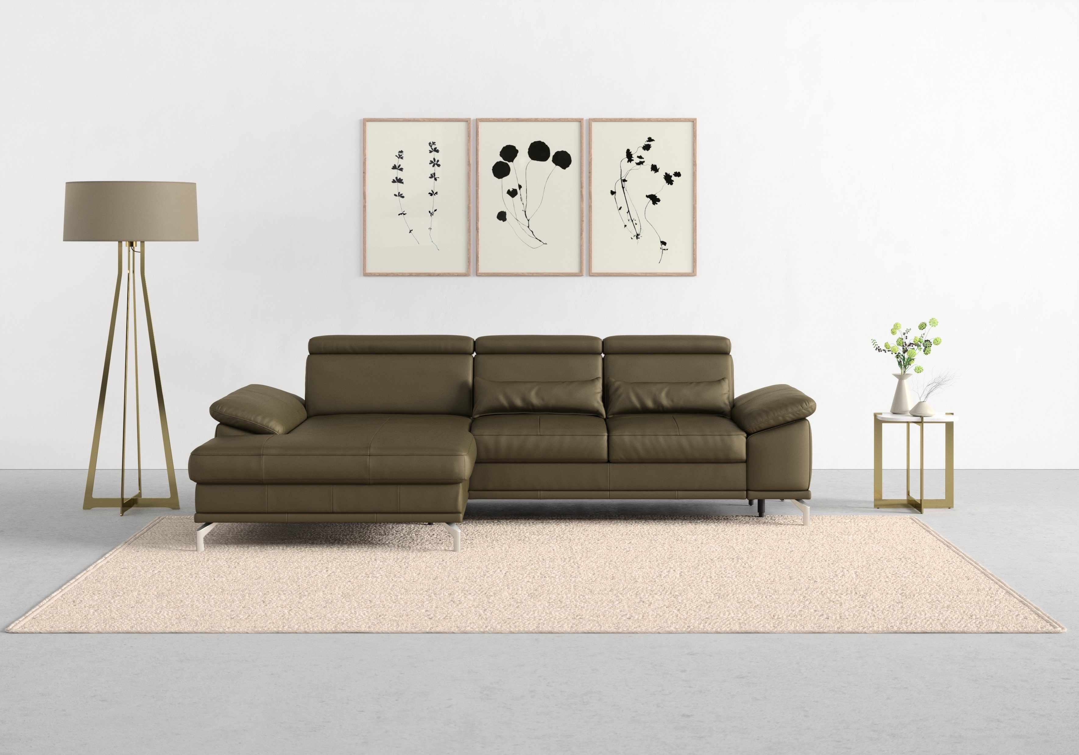 sit&more Ecksofa Cabrio L-Form, B: 295 cm, mit Sitztiefen-, Arm- & Kopfteilverstellung, 2 Nierenkissen, Federkern, optional Bettfunktion und Stauraum