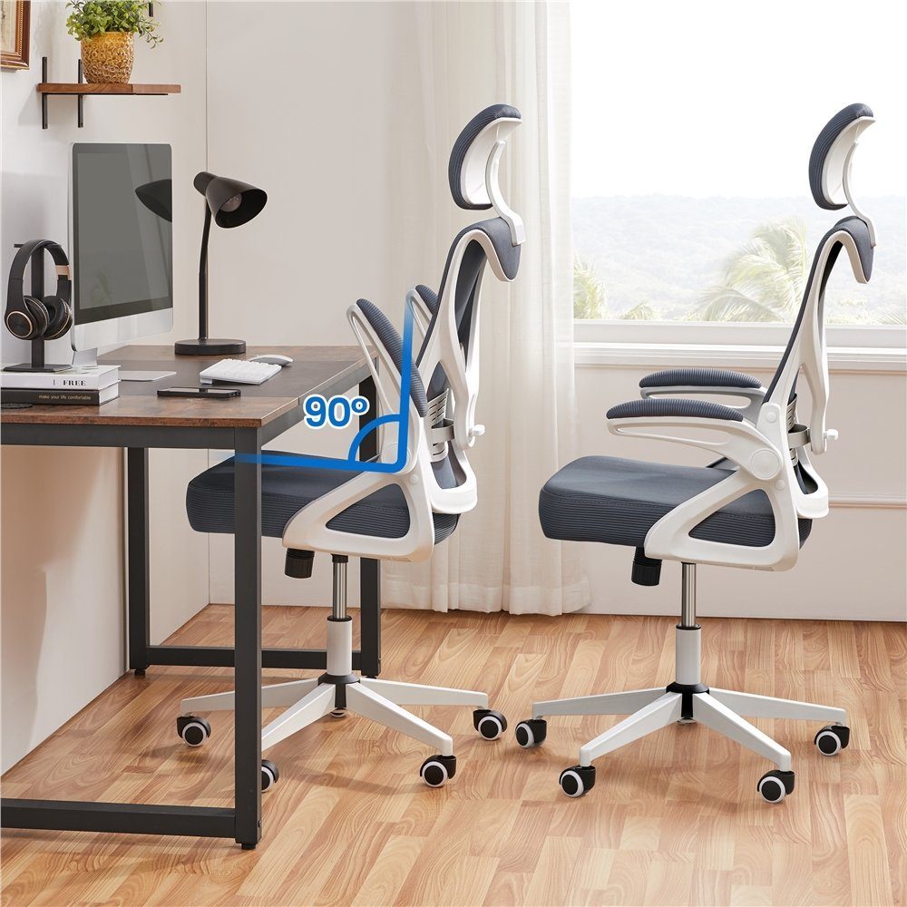 Armlehnen mit Bürostuhl Drehstuhl, Ergonomisch, Schreibtischstuhl grau/weiß Yaheetech Hochklappbaren