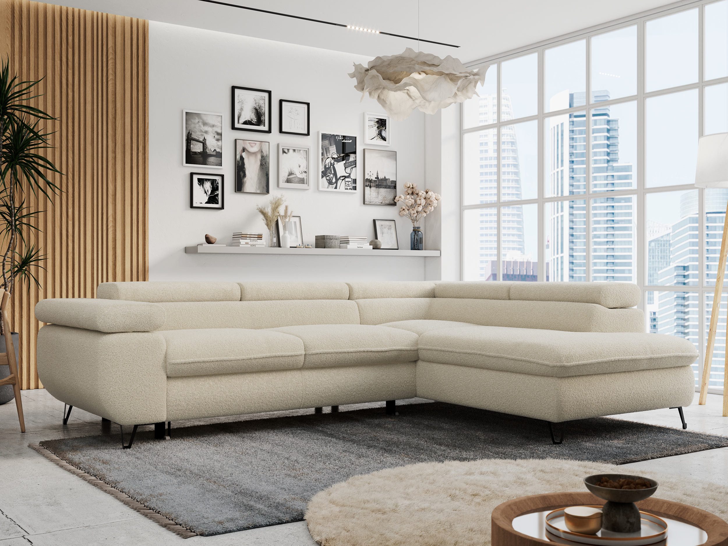 MKS MÖBEL Ecksofa PETER L, Set, Ecksofa L-form, HR35-Schaum, Wellenfederkern, Bettfunktion, Einstellbare Kopfstützen, Bettkasten