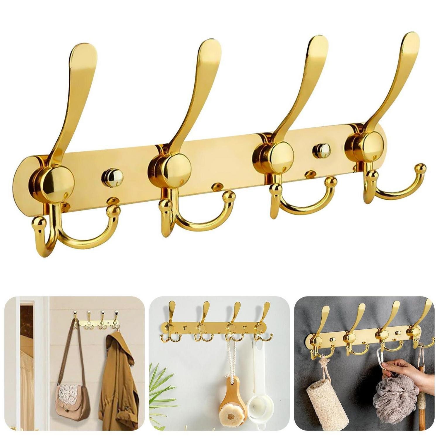 LuxusKollektion Kleiderhaken Kleiderhaken Gold 3x4 Haken Wandhaken, (4-St)