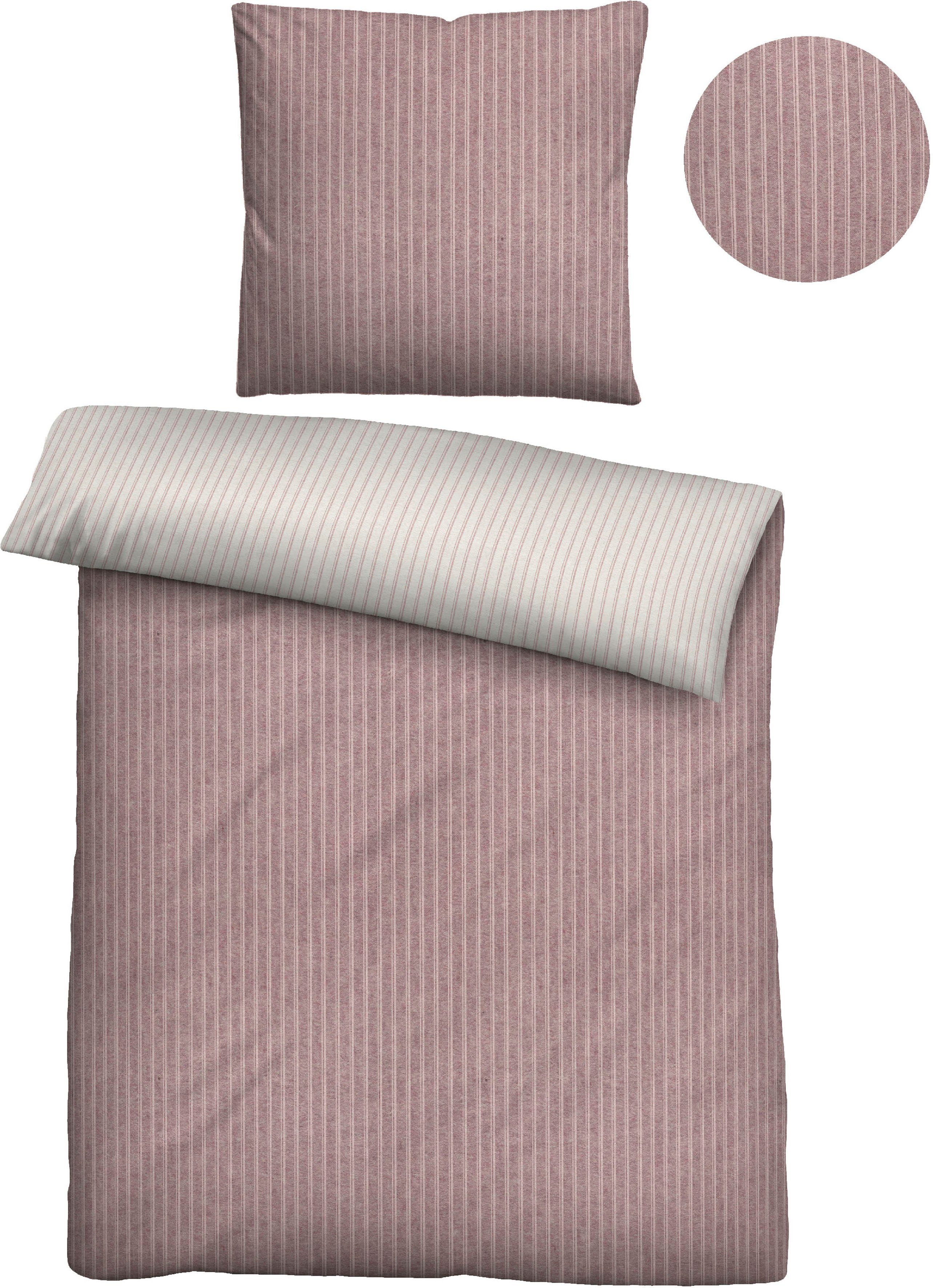 Biberna Wendebettwäsche Tillmann, Flanell, 2 teilig, kuschelig warm im Winter, gestreifte Bettwäsche mit Wendeoptik