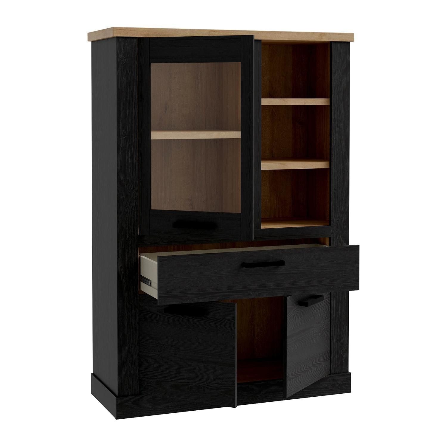FORTE Highboard DURO, Cabezone Eiche Dekor, Riviera Eiche Dekor, 3 Türen, 1 Schublade, B 110 x H 160 x T 42 cm