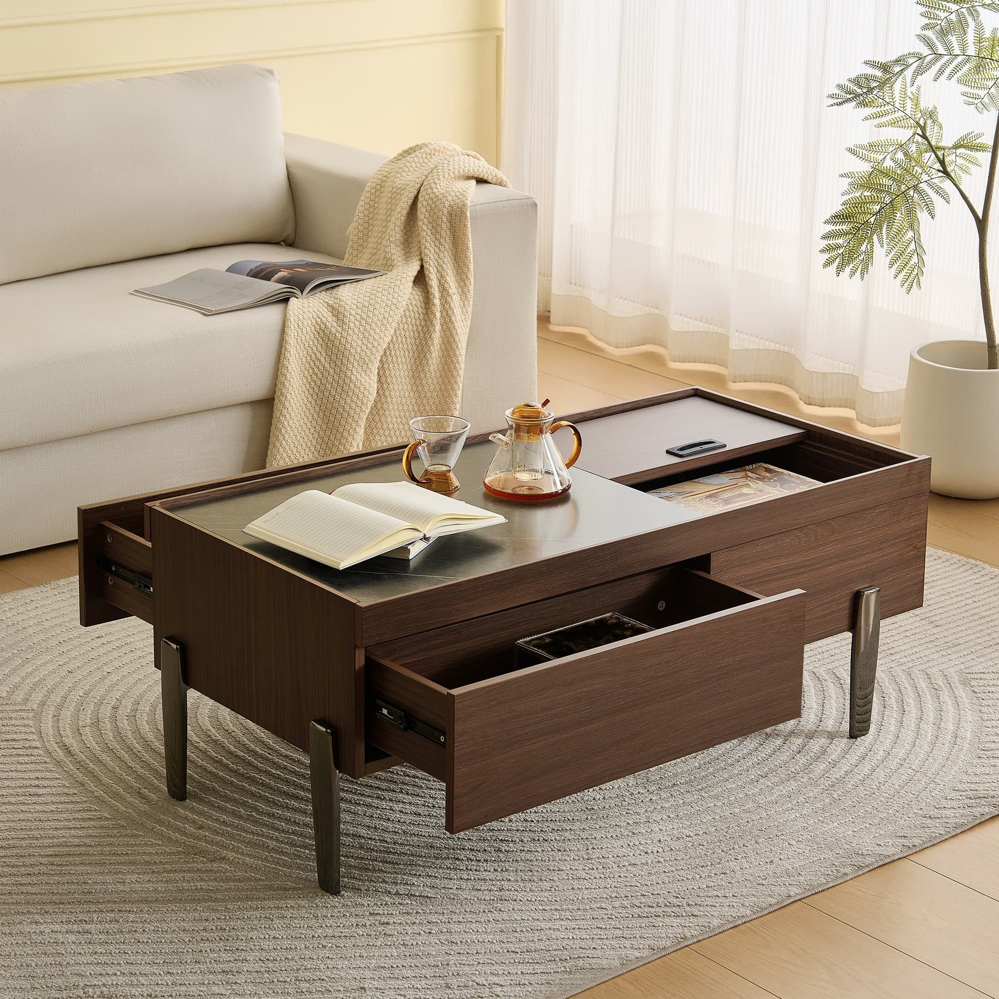 ANYSUN Couchtisch mit Schubladen & Glasplatte (Set, 1Tisch), Breite 105 cm