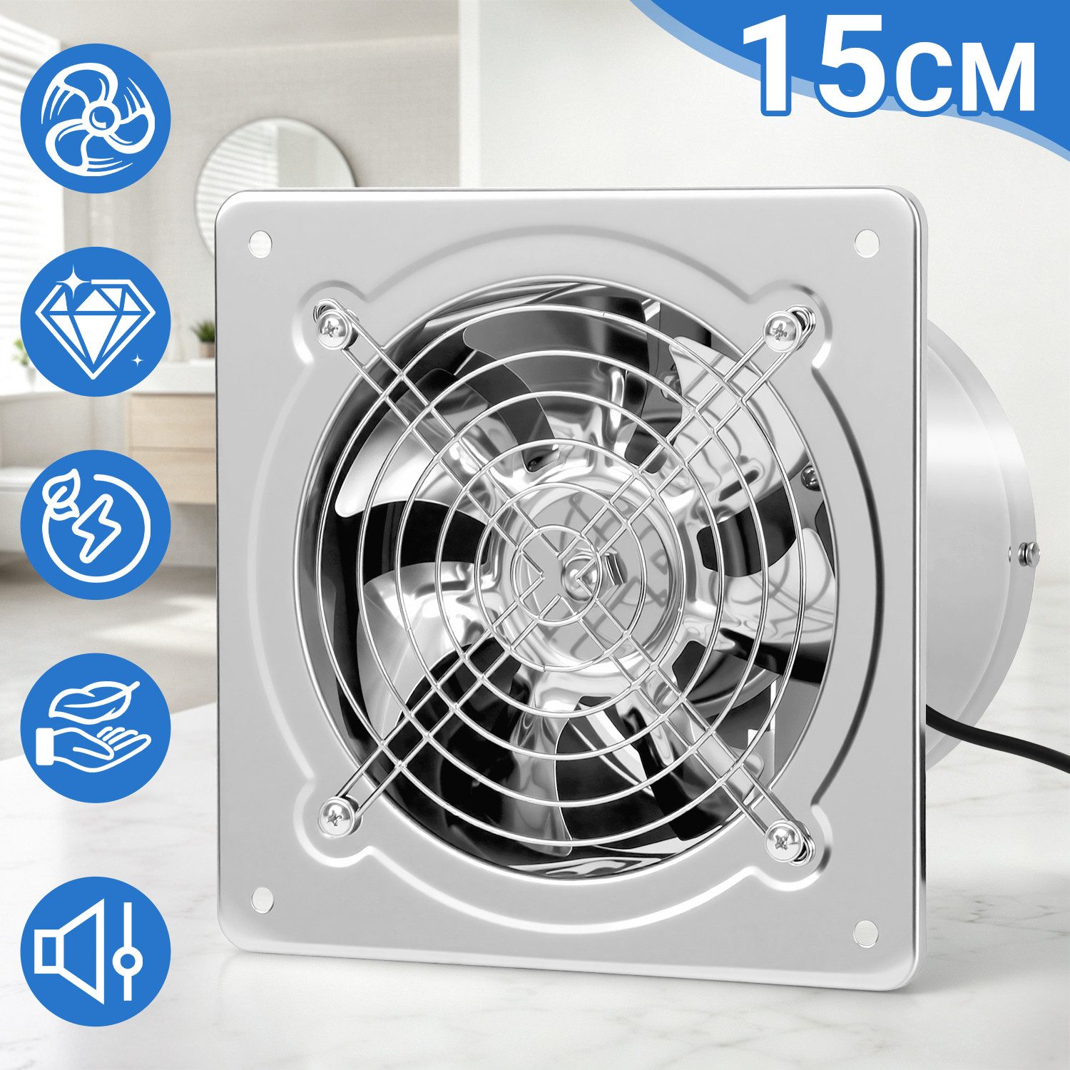 Clanmacy Wandventilator Badlüfter Edelstahl Silber 150–250 mm Abluftventilator Rückstauklappe