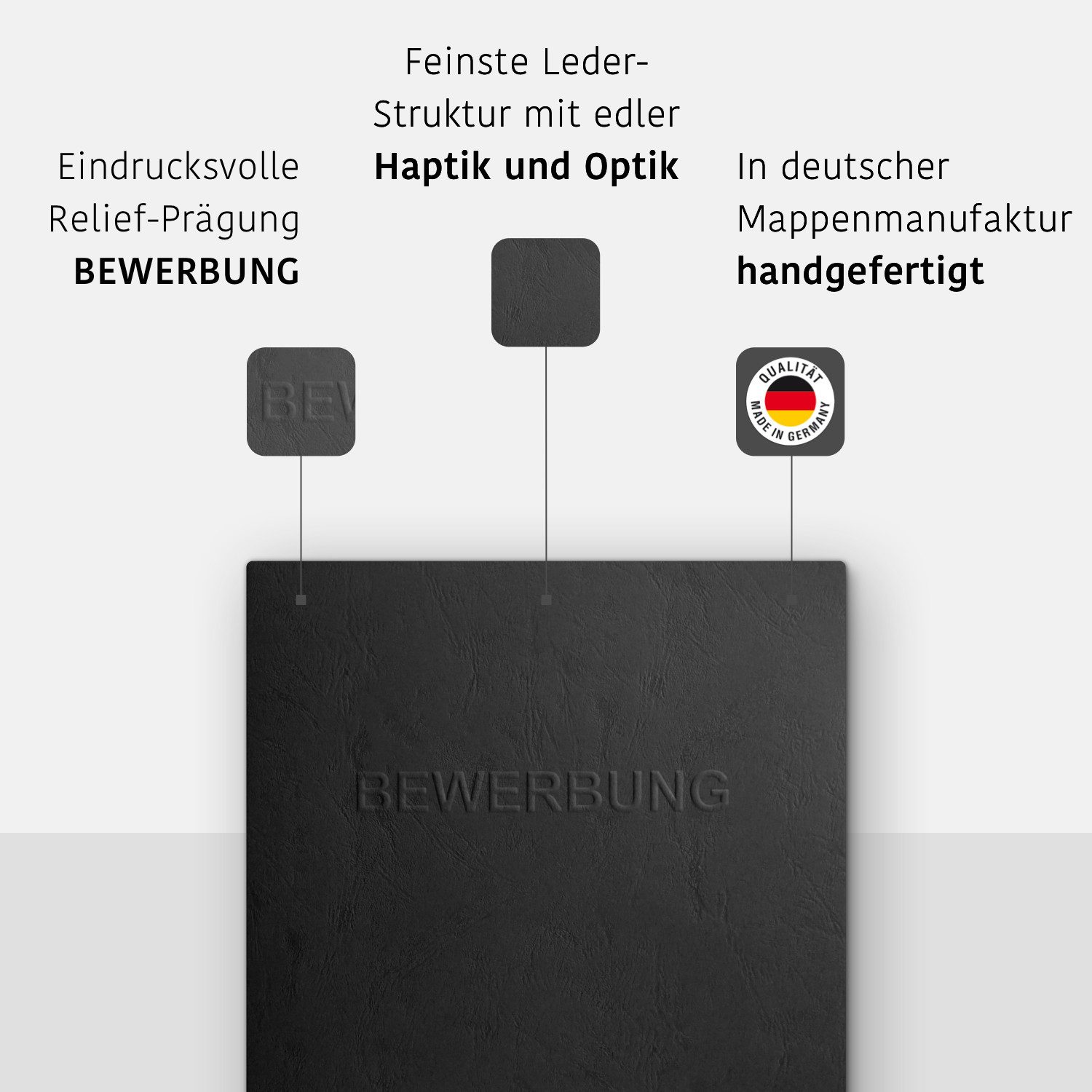 STRATAG Bewerbungsmappe in feinster Lederstruktur - 10 Stück 3-teilig mit 2 Klemmschienen (Set, 10-St., mit hochwertiger Relief-Prägung BEWERBUNG), direkt vom H – Bild 3 von 5