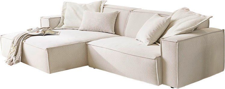 3C Candy Ecksofa Matteo in elegant, kubischer Formensprache, bequem, L-Form, mit auffälliger Kedernaht, Feincord-Bezug, Lounge-Charakter