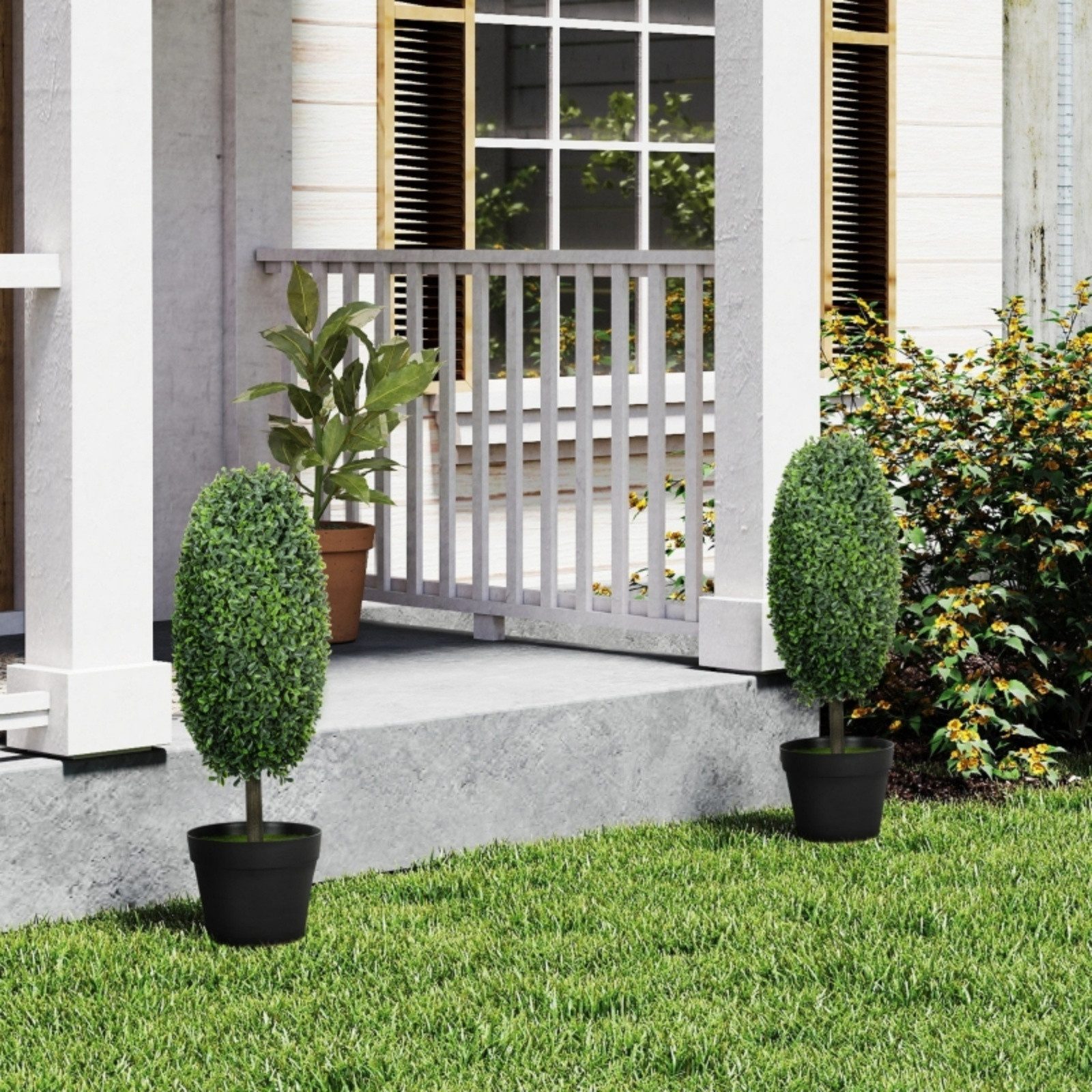 Kunstpflanze 2er Set künstlicher Baum im Topf 60 cm UV-beständig pflegefrei, Blossom, Höhe 60 cm, Dekopflanze für Zuhause Büro Terrasse