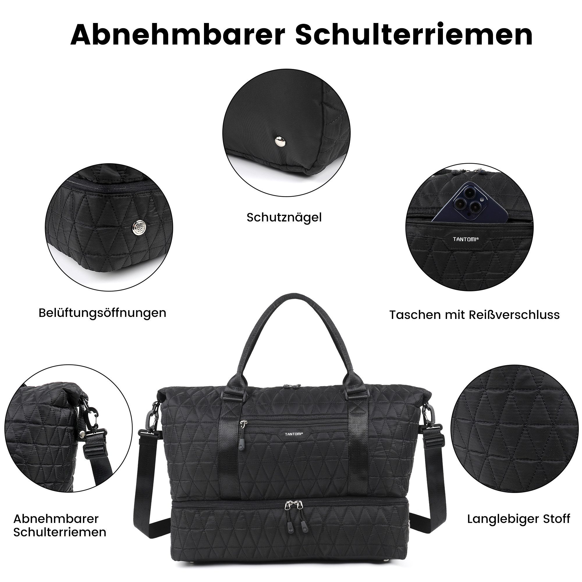 TANTOMI Reisetasche 3-Tlg Set Reisetasche Groß, Weekender Handgepäck Tasche (Erweiterbares Weekender Bag mit Nassfach), Leichte Travel Bag mit Schuhfach Kulturb – Bild 3 von 5