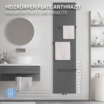 LuxeBath Badheizkörper Planheizkörper Vertikalheizkörper Paneelheizkörper Flachheizkörper, Anthrazit 452x1800mm 3 Handtuchhalter Mittelanschluss Vertikal