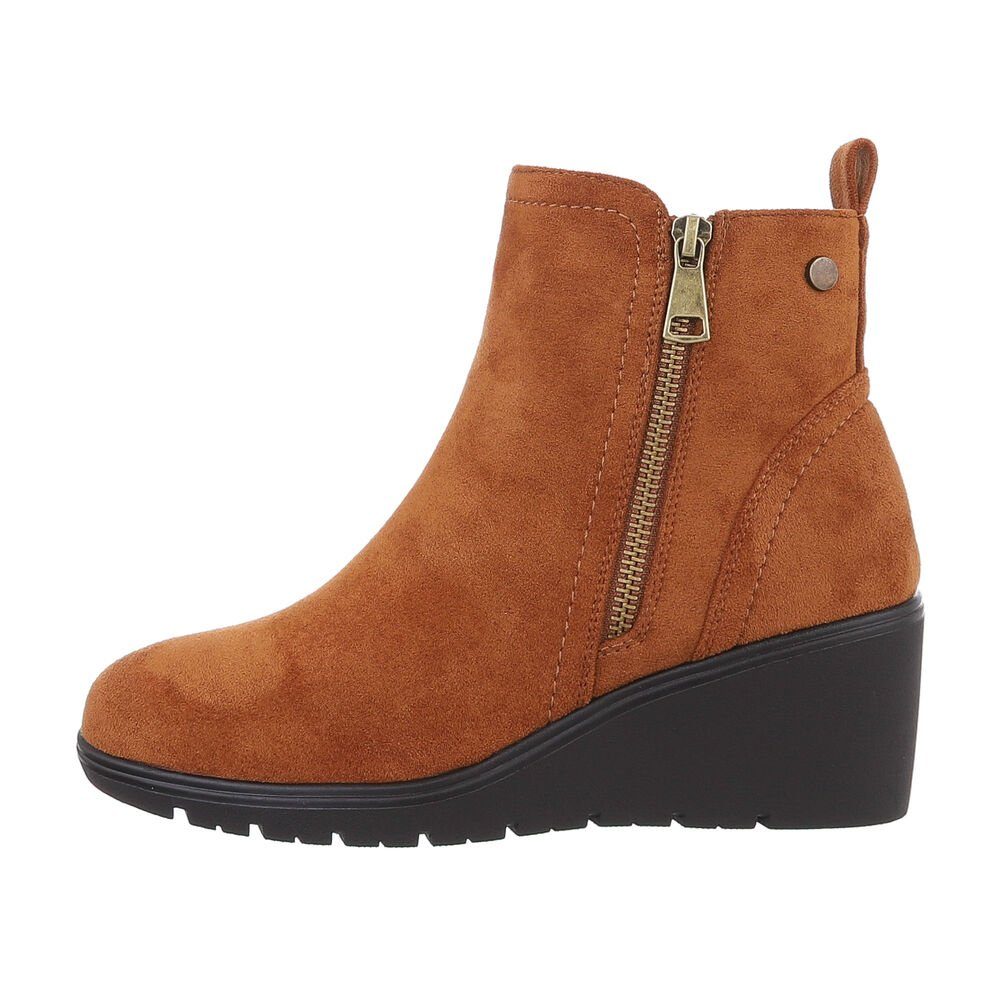 Ital-Design Damen Freizeit Keilstiefelette Keilabsatz/Wedge Keilstiefeletten in Camel