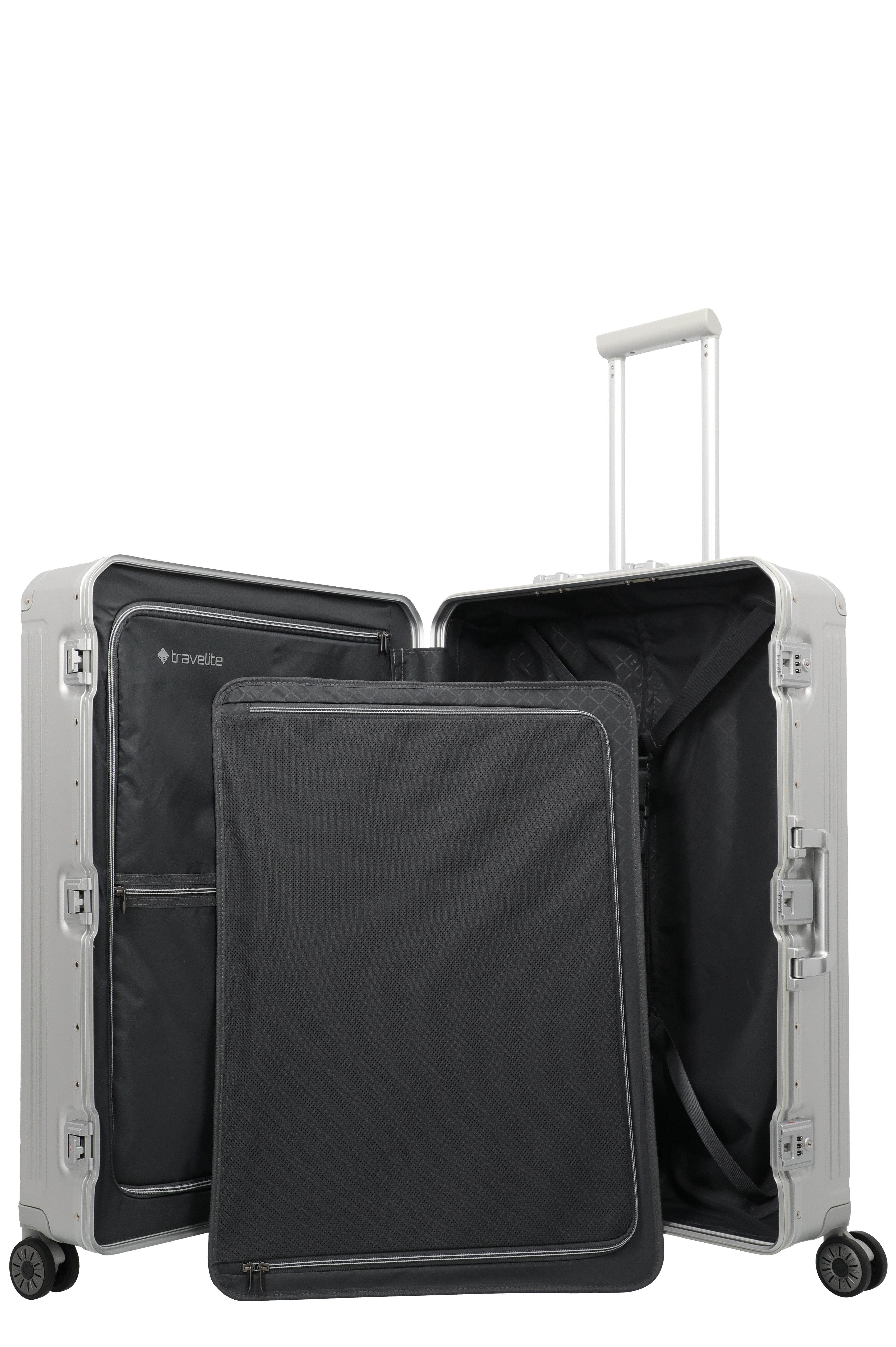 travelite Hartschalen-Trolley NEXT Aluminium Rahmenkoffer, 4 Rollen, variable Packplatte, Packwand und durchdachte Innenaufteilung – Bild 5 von 5