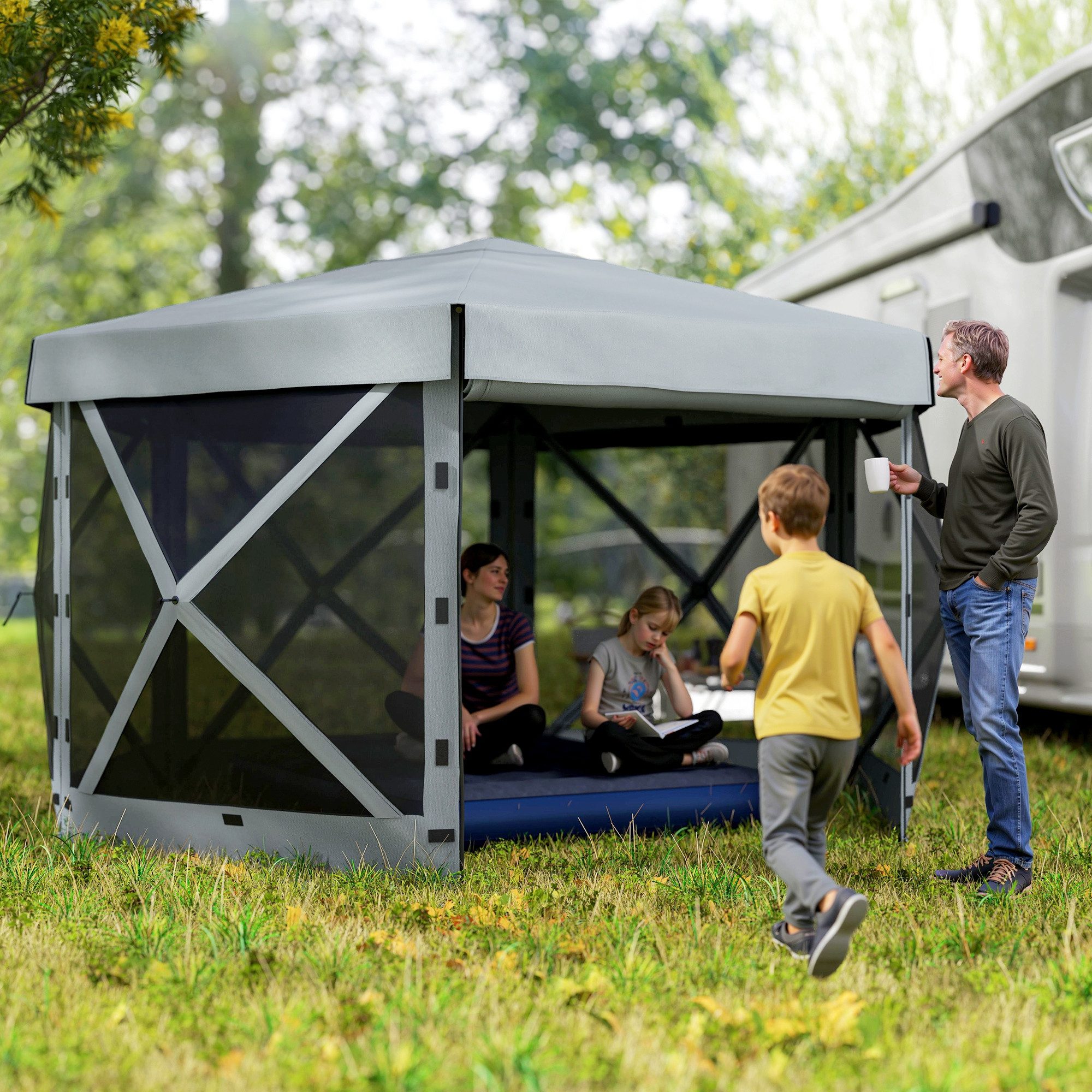 Outsunny Faltpavillon sechseckig, ca. 3,6x3m, UV günstig online kaufen