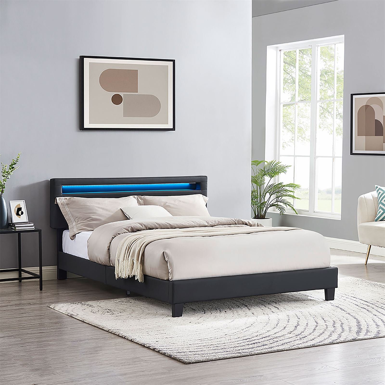 CARO-Möbel Polsterbett COLUMBUS, Polsterbett 140x200 cm mit LED Beleuchtung günstig online kaufen