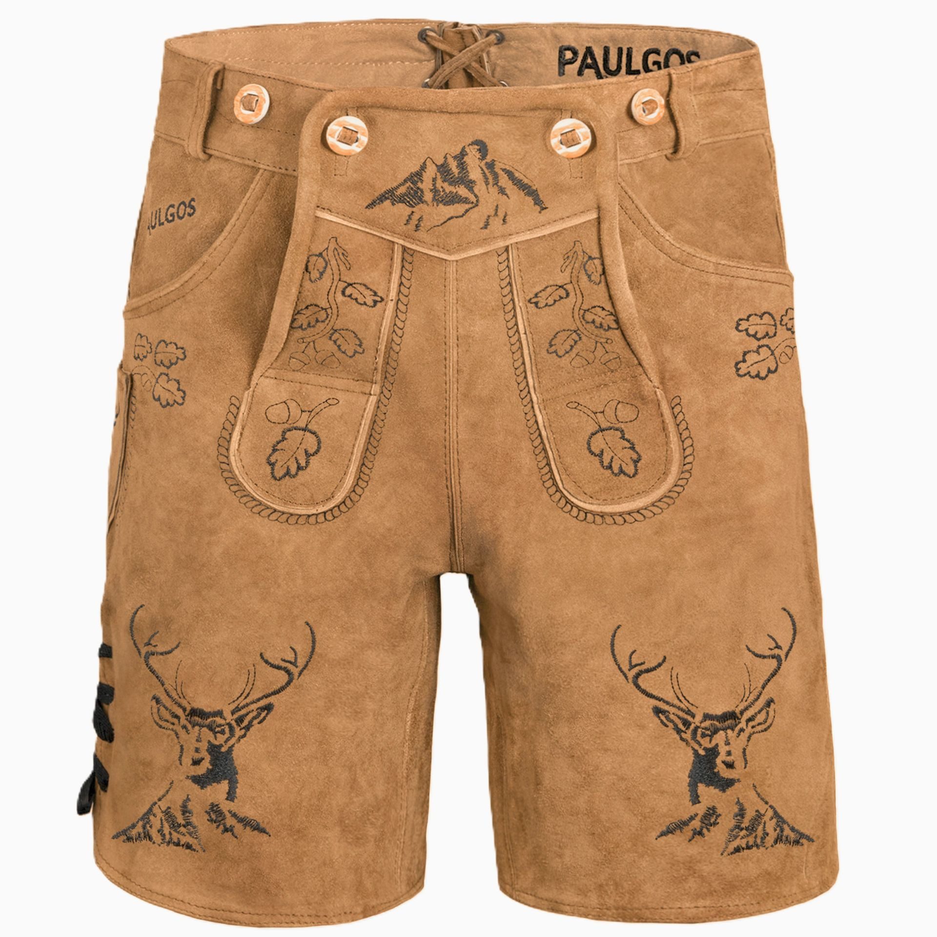 PAULGOS Trachtenhose Herren Lederhose Kurz mit Trägern 100% Echtleder - HK4