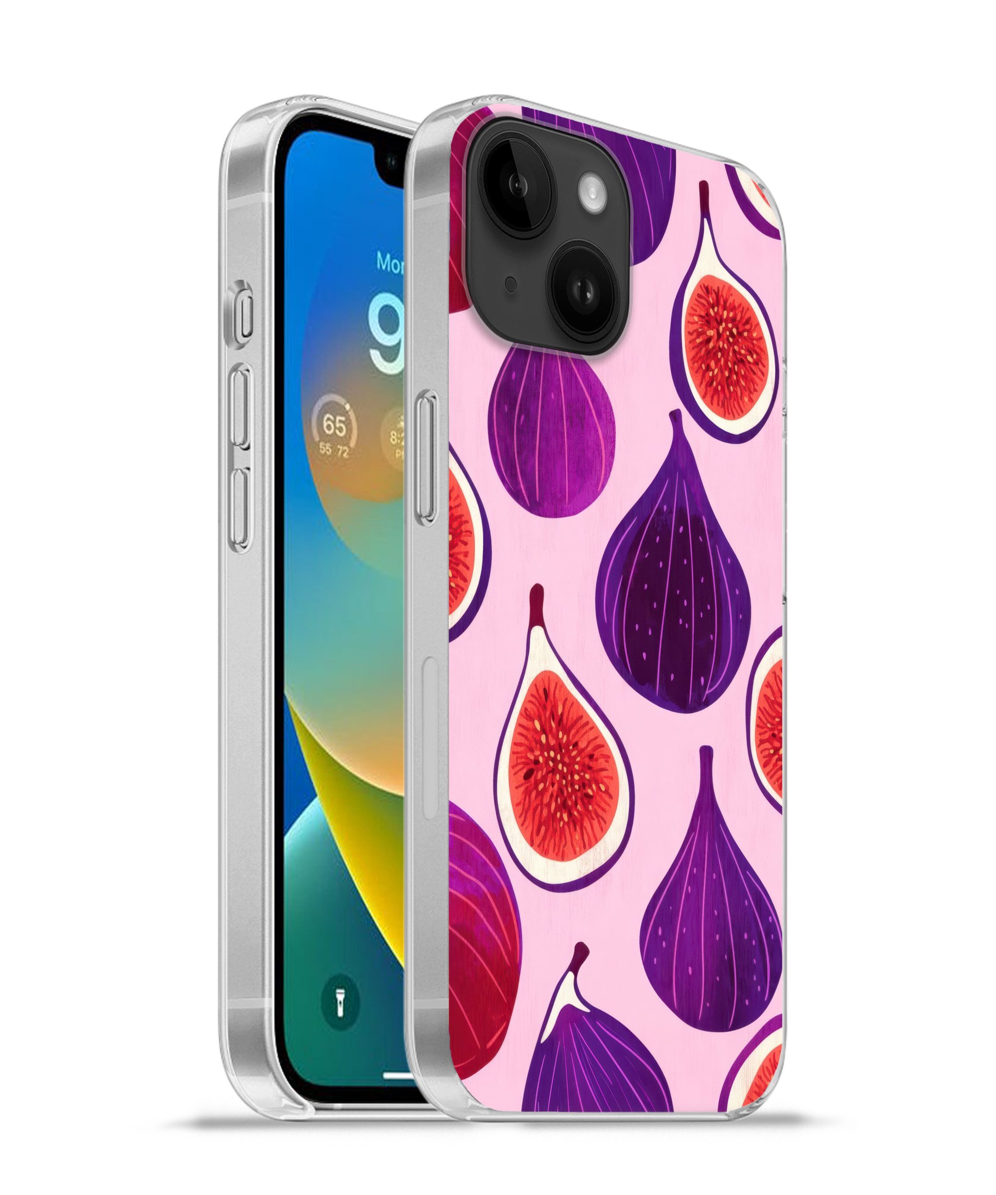 MuchoWow Handyhülle für Apple iPhone 14 Feigen - Rosa - Lila, Smartphone-Bumper, Print, Handy Schutzhülle Dünn