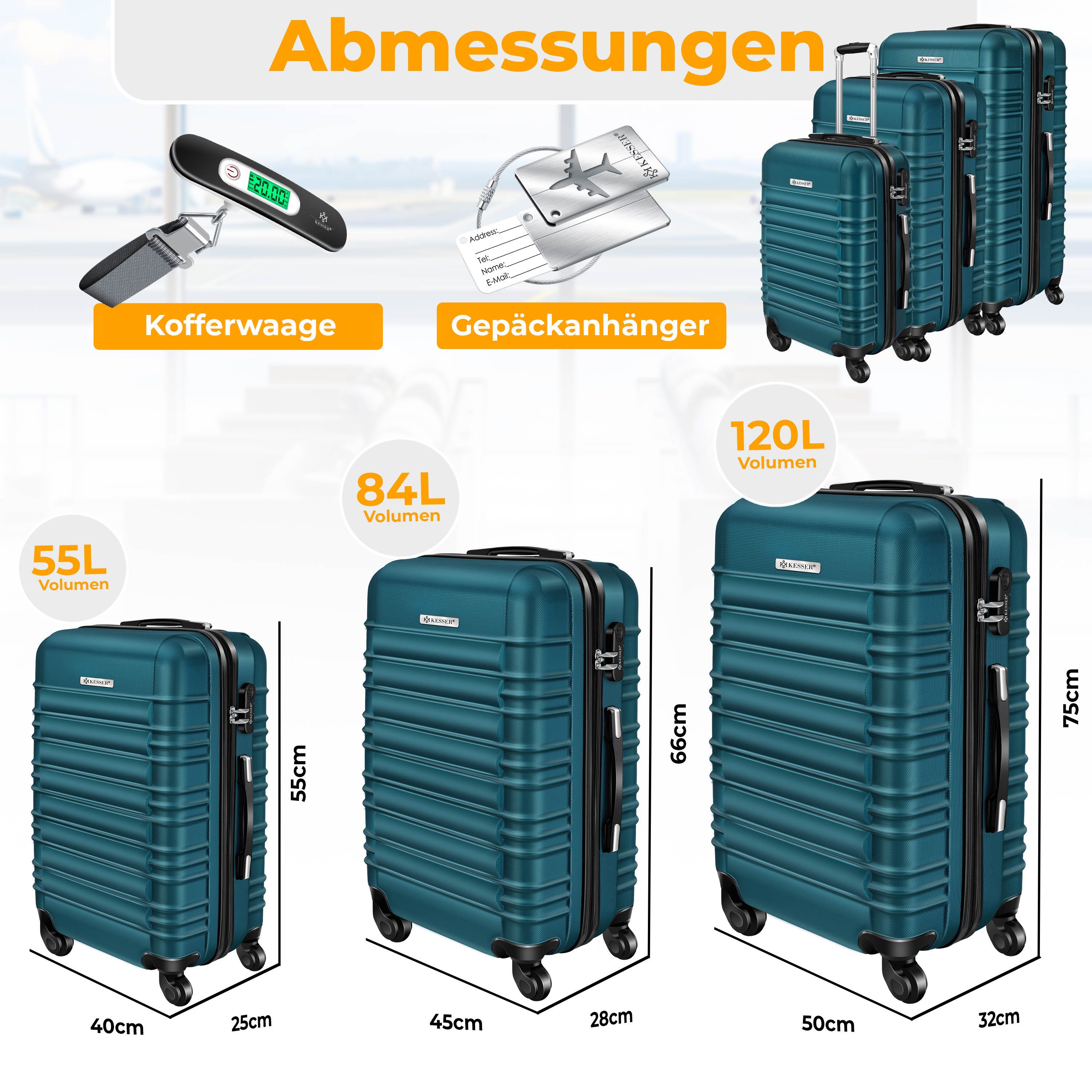 KESSER Kofferset, 4 Rollen, 3tlg. Hartschalenkofferset Hartschalenkoffer Reisekoffer Set