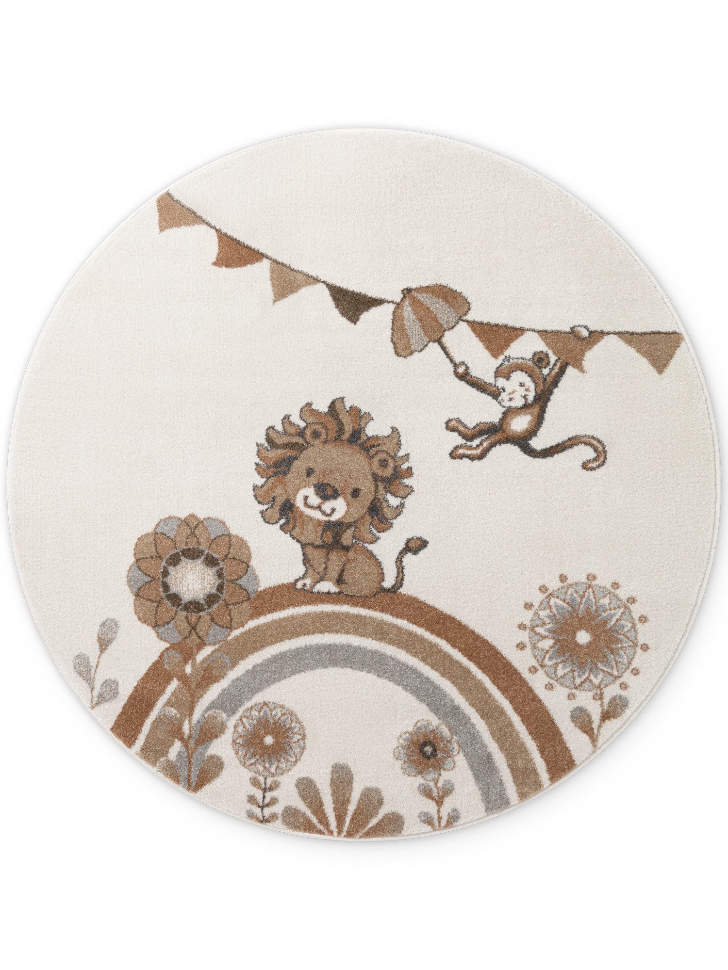 Villeroy & Boch Kinderteppich Roar like a Lion Teppich, rund, Höhe: 9 mm, Spielteppich weich, Kinderzimmer, Boho Kids Spielunterlage, Tieremotiv