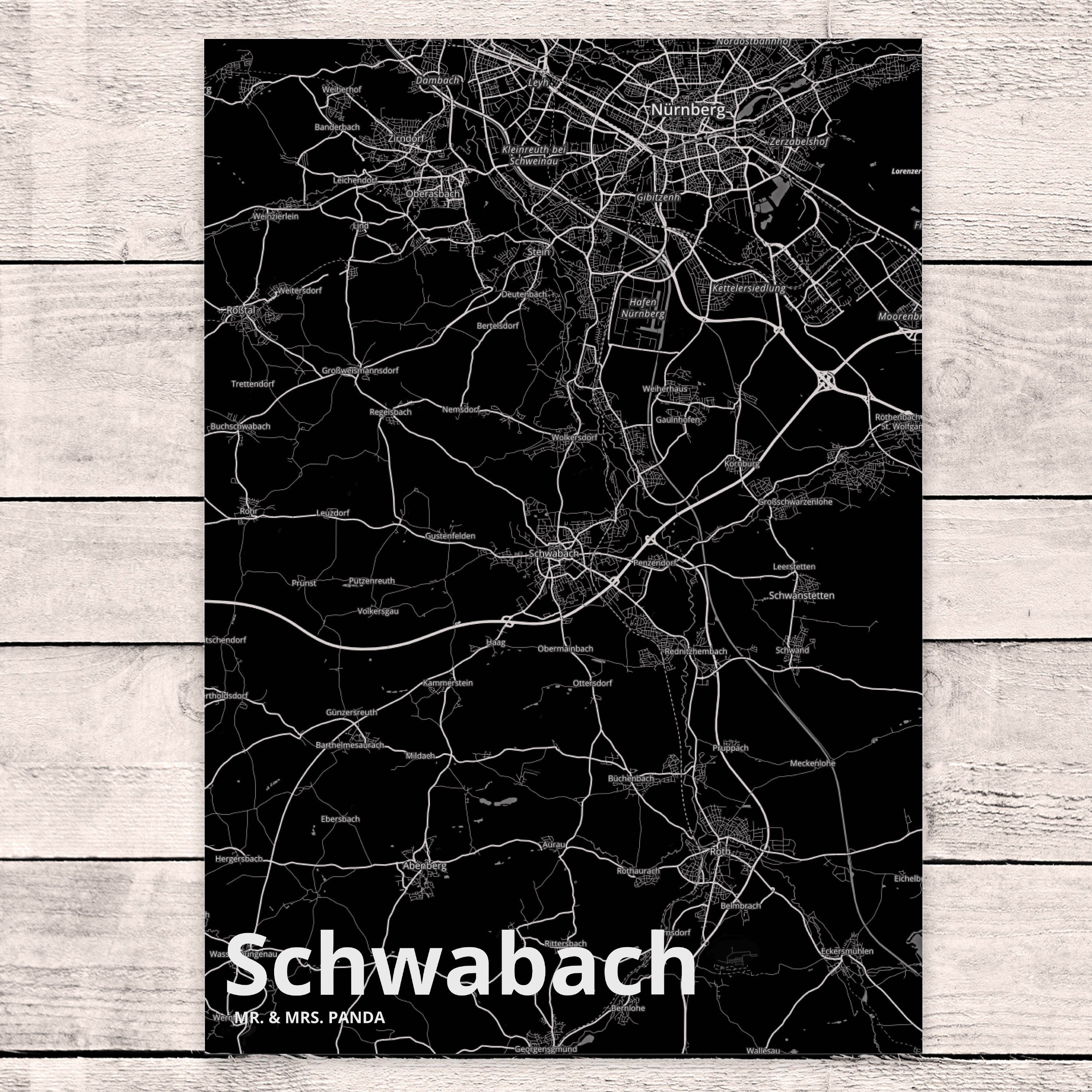 Mr. & Mrs. Panda Einla Postkarte Stadtplan, Landkarte - Geschenk, Schwabach Stadt Map Karte Dorf