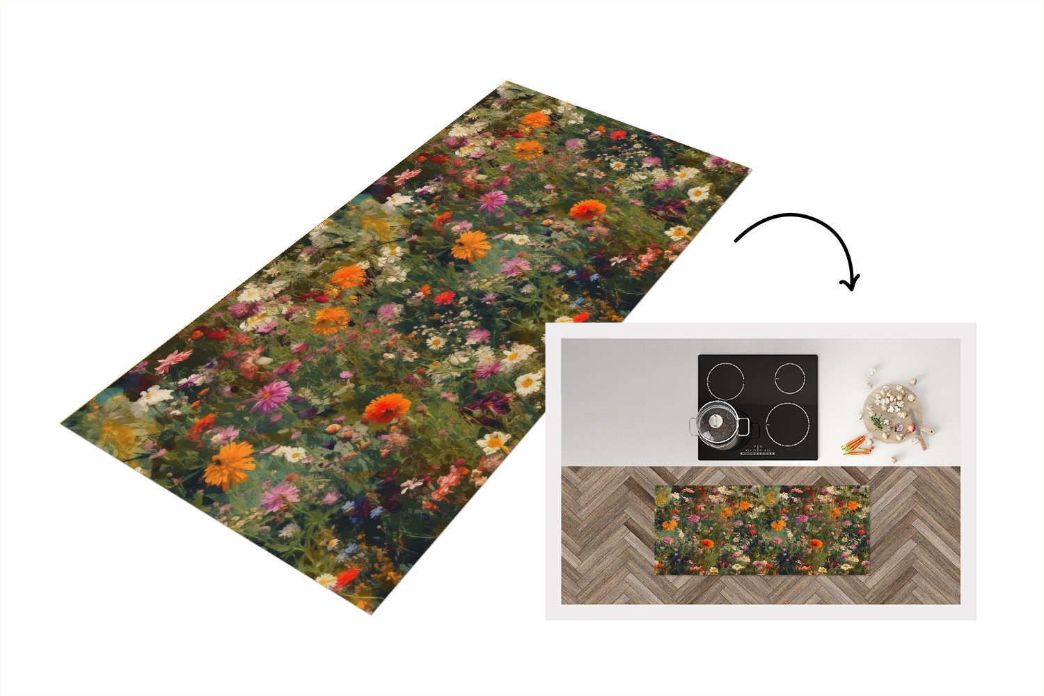 MuchoWow Küchenläufer Blumenfeld - Farben - Farbe, aus Kunststoff, Küchente günstig online kaufen