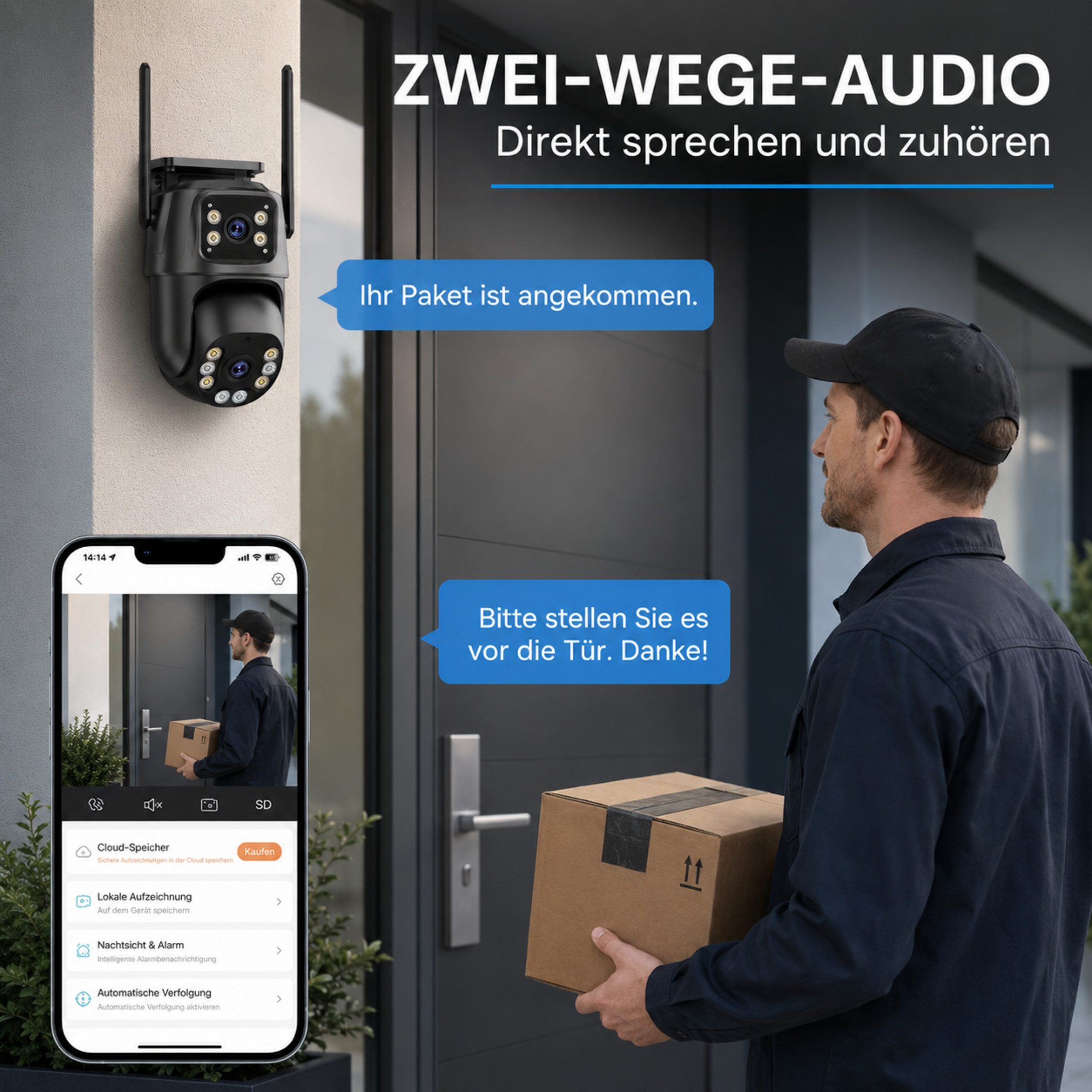 HS.SUPPLY Überwachungskamera Smarte Überwachungskamera, Sicherheitssystem (Innenbereich, Außenbereich, Komplettset, Fernzugriff, Nachtsicht, Bewegungsverfolgung – Bild 4 von 5