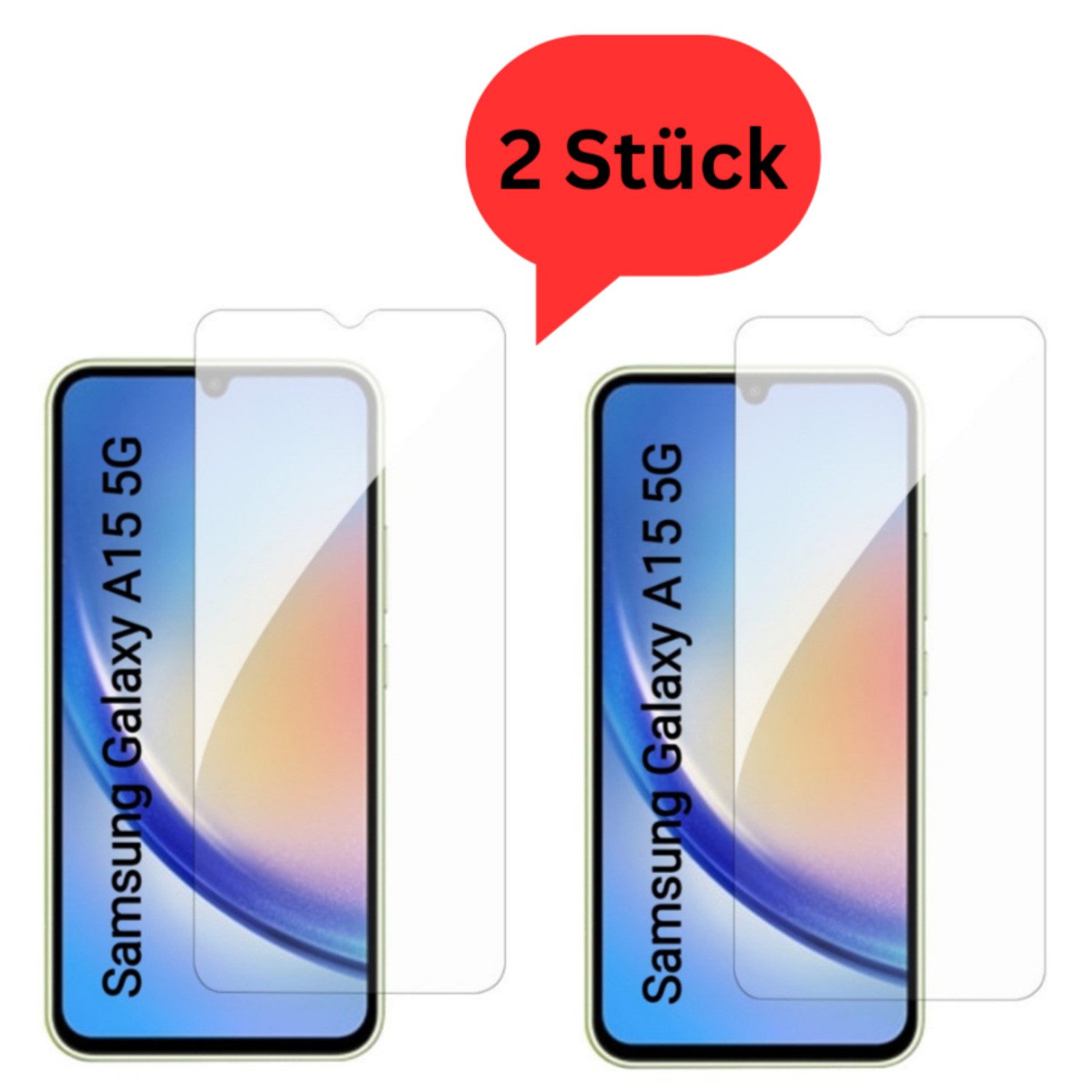 CLM-Tech 2x Schutzfolie für Samsung Galaxy A15 5G Panzerfolie kristallklar für Samsung Galaxy A15 5G, Displayschutzglas, Galaxy A15 5G Panzerglas Folie - Anti-Fingerabdruck und kratzfest -, 2 Stück, Unterstützt Fingerabdruck-ID, Kristallklar