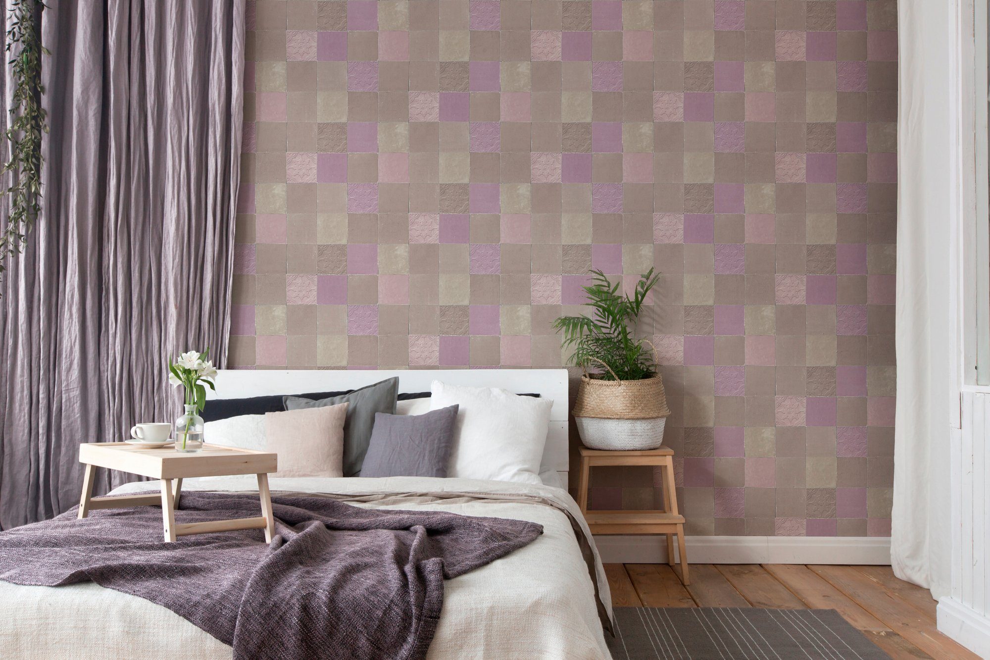 Fliesen New Fliesen in braun/pink Walls Vliestapete walls Home Tapete Finca living Optik, gemustert,