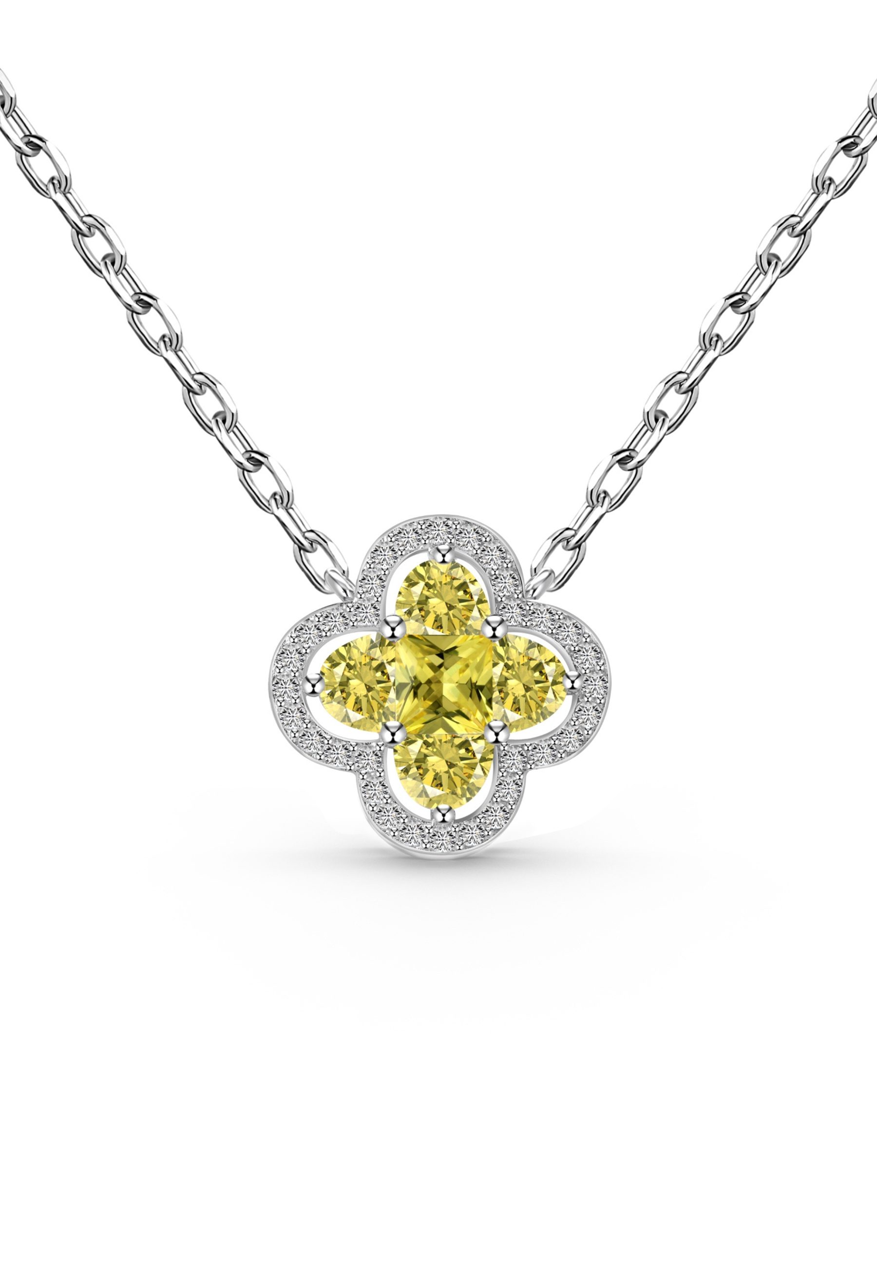 BRELLATO Kette mit Anhänger LUCKY Glücksbringer Halskette Glitzer Glück Symbol Kristall Anhänger, (Blume Geschenkset, Geschenk-Idee Damen-Schmuck Kette mit Ice-Crushed-Schliff Zirkon Kristall, 1-tlg., inkl. Schmuckbox zum Valentinstag Geburtstag Hochzeit Ostern Muttertag), Glücksklee Kleeblatt Talisman Collier Sterling Silber 925, Zirkonia