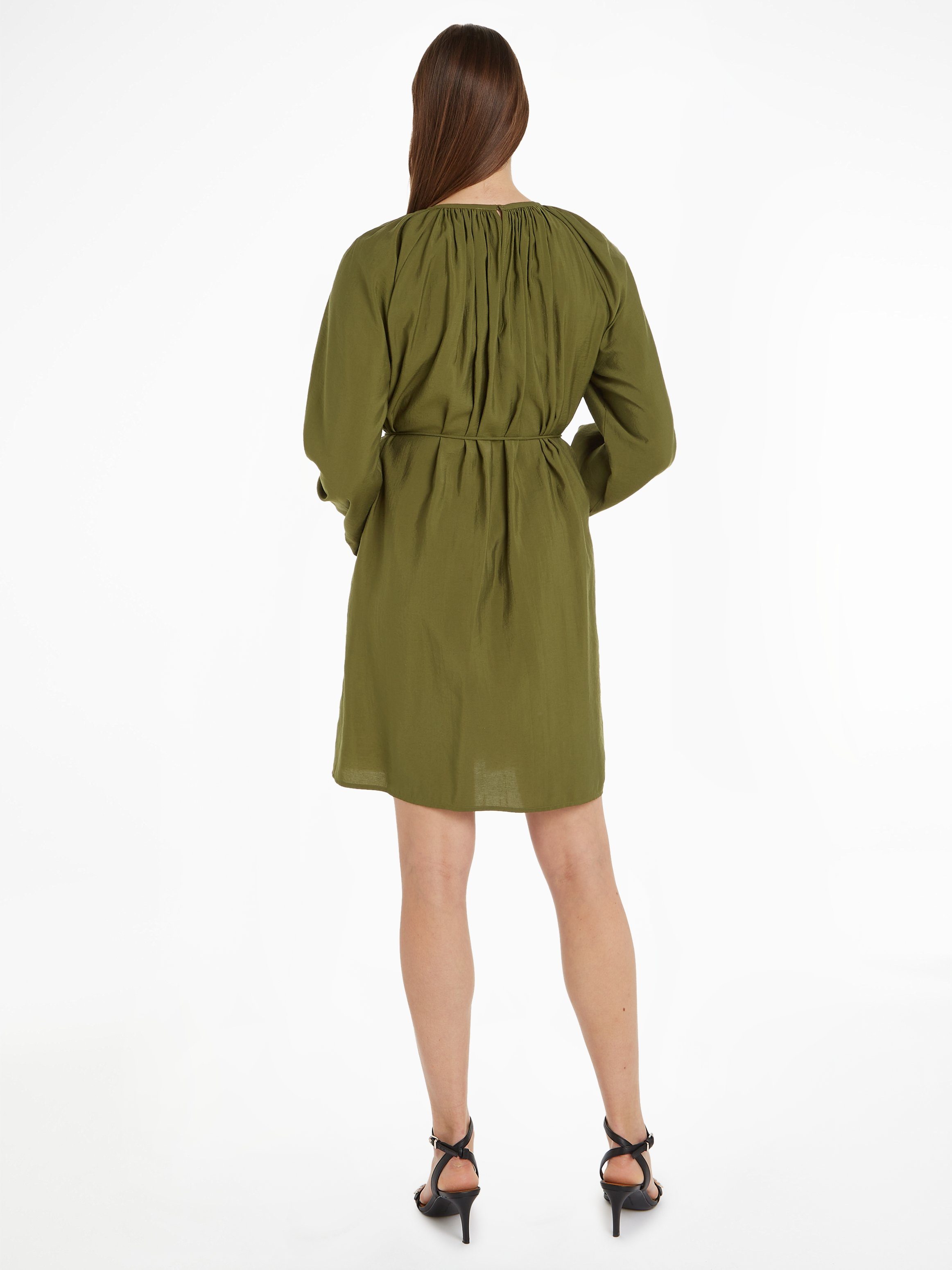 Hilfiger Putting Tommy SHORT Green TEXTURED Taillenbund mit Blusenkleid DRESS MODAL