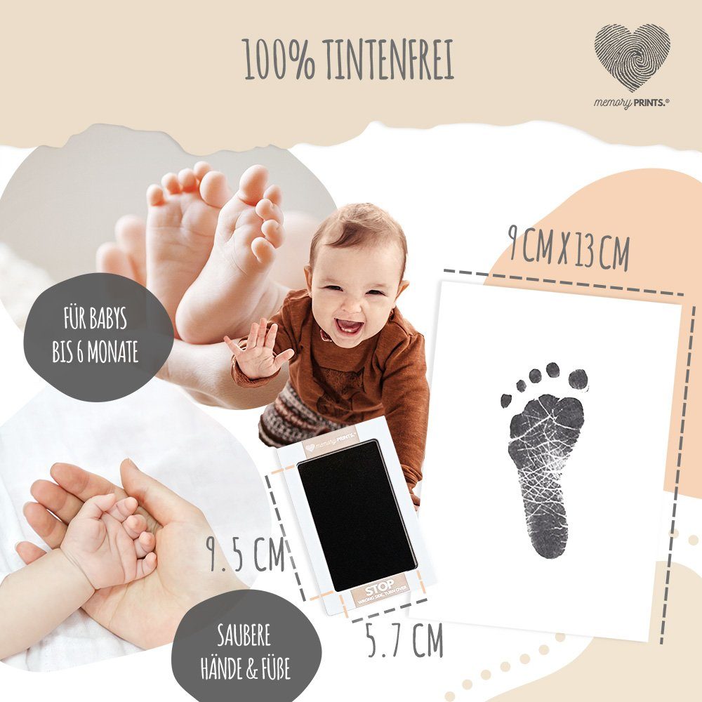 memoryPRINTS. Baby Handabdruck Fußabdruck Rahmen schwarz mit tintenfreies A7 Abdruckset Stempelkissen (1-tlg) 