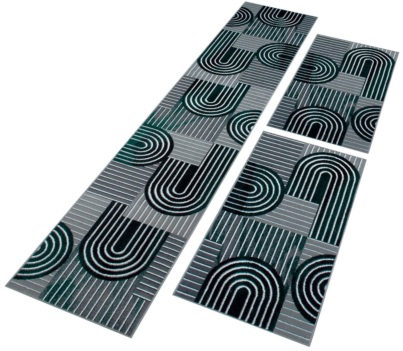 OTTO home Bettumrandung Lyssandra, Höhe 8 mm, (3-tlg), 3D-Effekt, softer Kurzflor, pflegeleicht, leichter Glanz, Scandi-Look