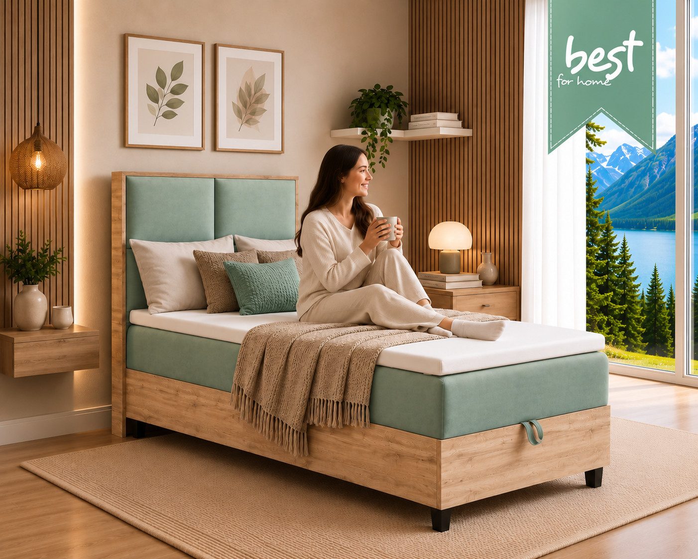 Best for Home Boxspringbett Einzelbett Trinity K-2 Plate Single mit Bettkasten & Topper H3 (Einzelbett, Polsterbett mit gepolstertes Kopfteil, Jugendbett, Kinderbett versch. Größen, 4-St., 70x200 80x200 90x200 100x200 cm), Verschiedene Liefermöglichkeiten, TOP Preis-Leistungs-Verhältnis