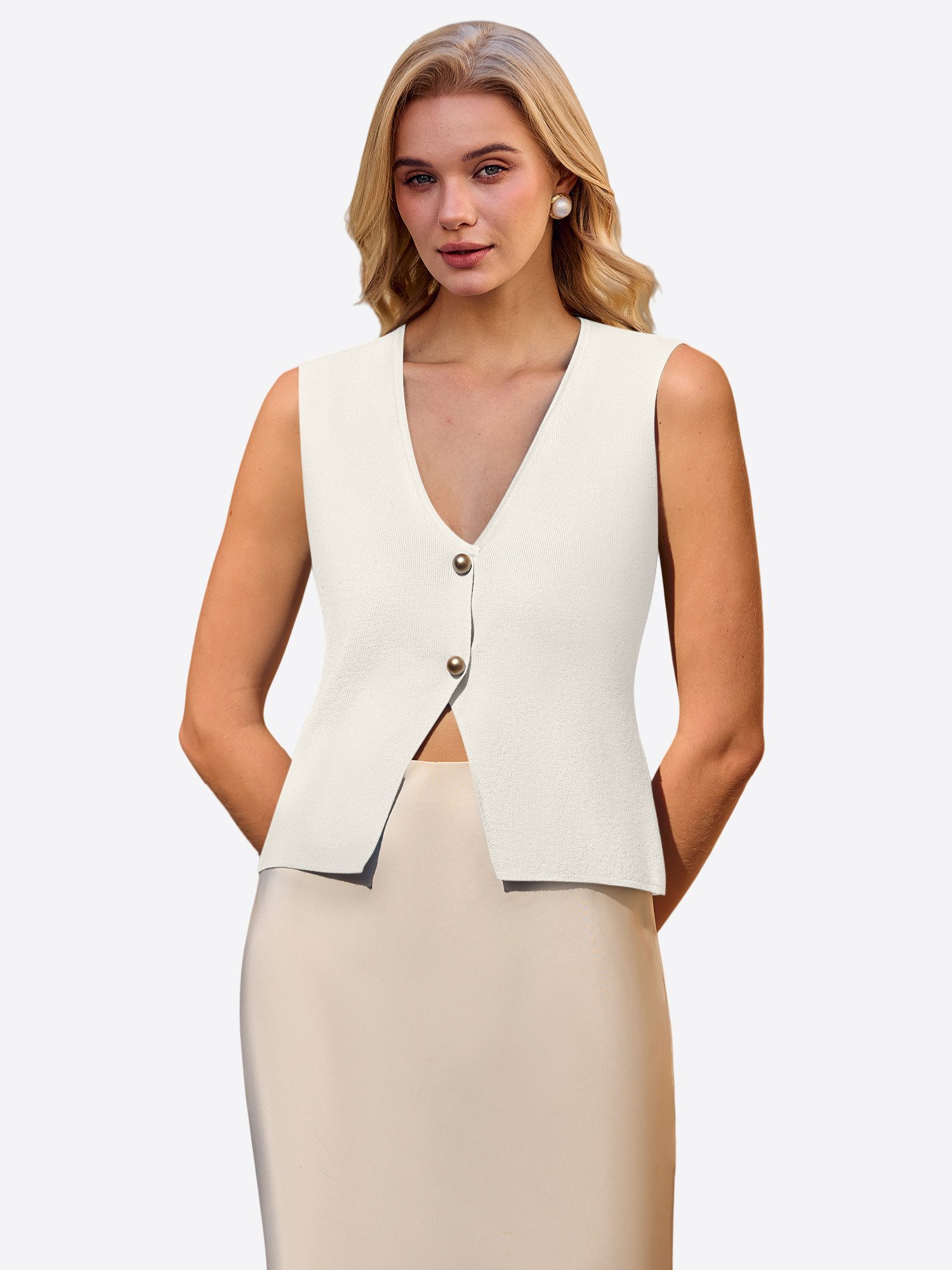 Imily Bela Anzugweste Damen Strickweste mit Knopfleiste (Packung, 1-tlg., 1per-Pack) Einfarbig