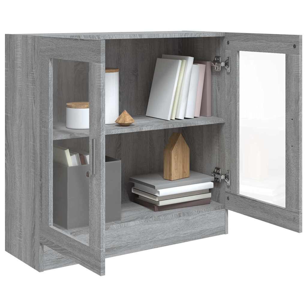 furnicato Vitrine Vitrinenschrank Grau Sonoma 82,5x30,5x80 cm aus Holzwerkstoff und Glas (1-St) Schaufenker mit zwei Fächern, Glastüren und inkl. Wandhalterung – Bild 3 von 5